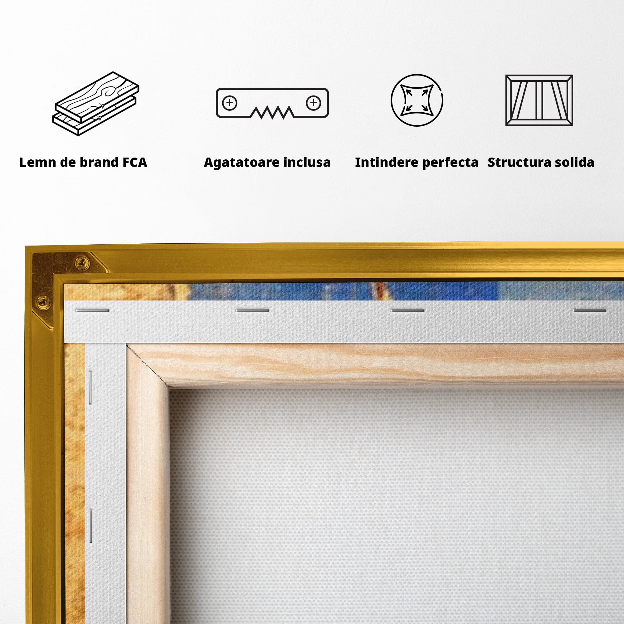 Set 3 Tablouri Canvas Premium LuxCanva® C3-1283, Aurul linistii albastre, Geometrie, Culori, Abstract, Albastru, Galben, Contrast, Delicatete, Pace, Seninatate, Estetica, Expozitie, Birou, Living, Dormitor