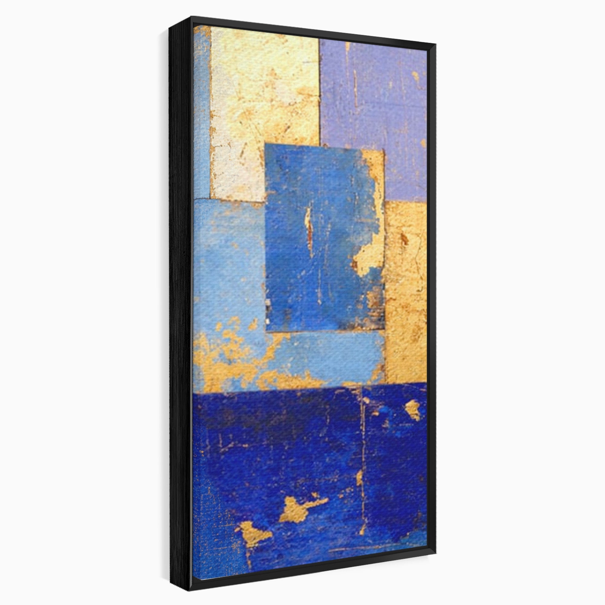 Set 3 Tablouri Canvas Premium LuxCanva® C3-1283, Aurul linistii albastre, Geometrie, Culori, Abstract, Albastru, Galben, Contrast, Delicatete, Pace, Seninatate, Estetica, Expozitie, Birou, Living, Dormitor