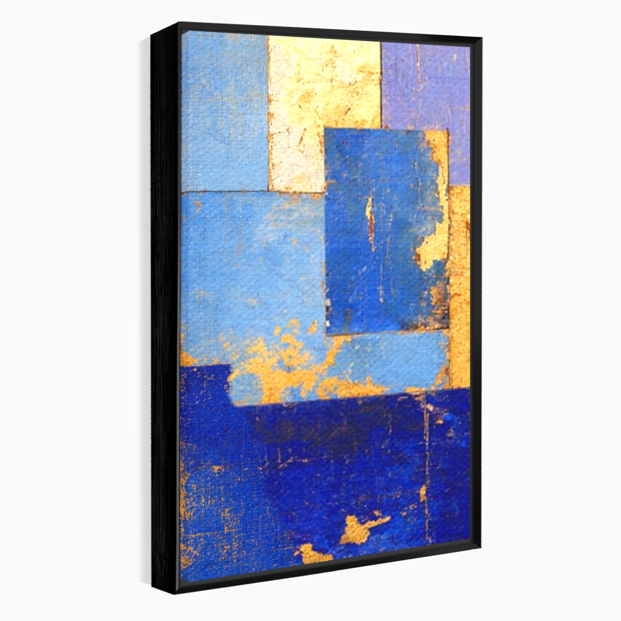 Set 3 Tablouri Canvas Premium LuxCanva® C3-1283, Aurul linistii albastre, Geometrie, Culori, Abstract, Albastru, Galben, Contrast, Delicatete, Pace, Seninatate, Estetica, Expozitie, Birou, Living, Dormitor