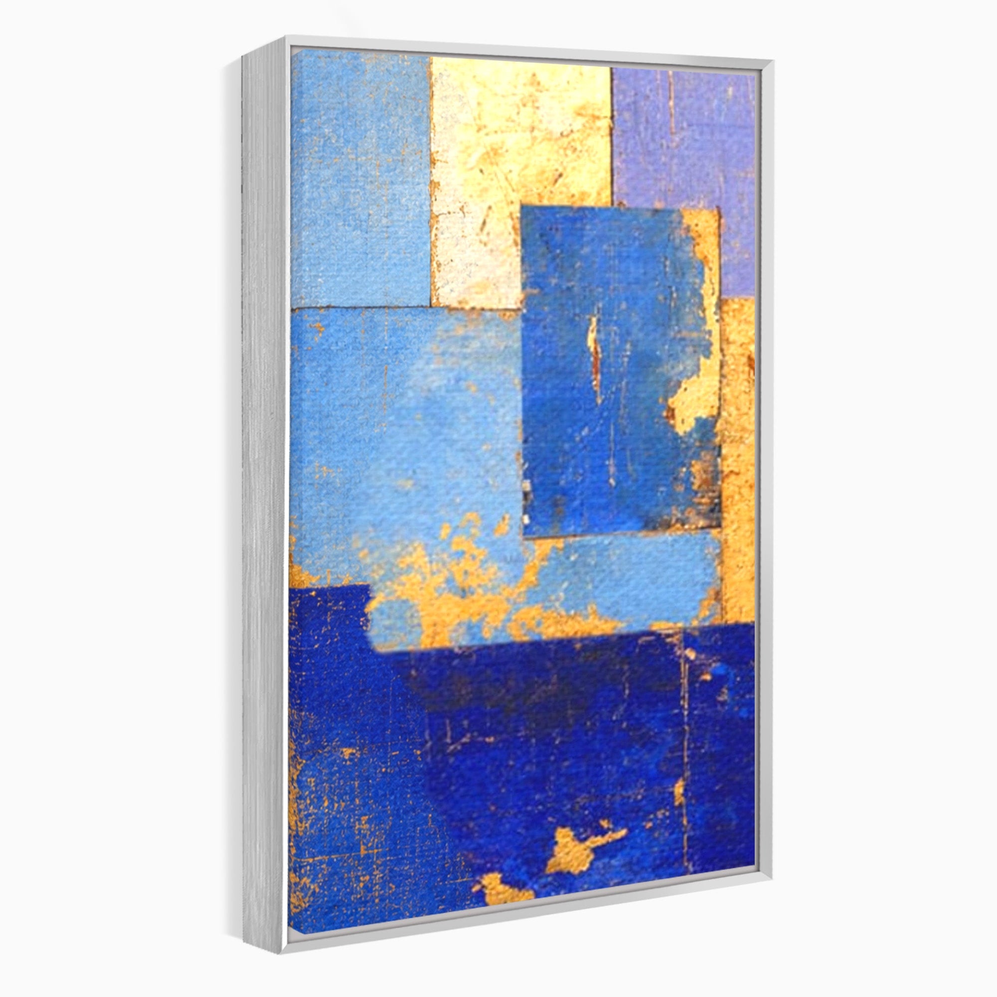 Set 3 Tablouri Canvas Premium LuxCanva® C3-1283, Aurul linistii albastre, Geometrie, Culori, Abstract, Albastru, Galben, Contrast, Delicatete, Pace, Seninatate, Estetica, Expozitie, Birou, Living, Dormitor