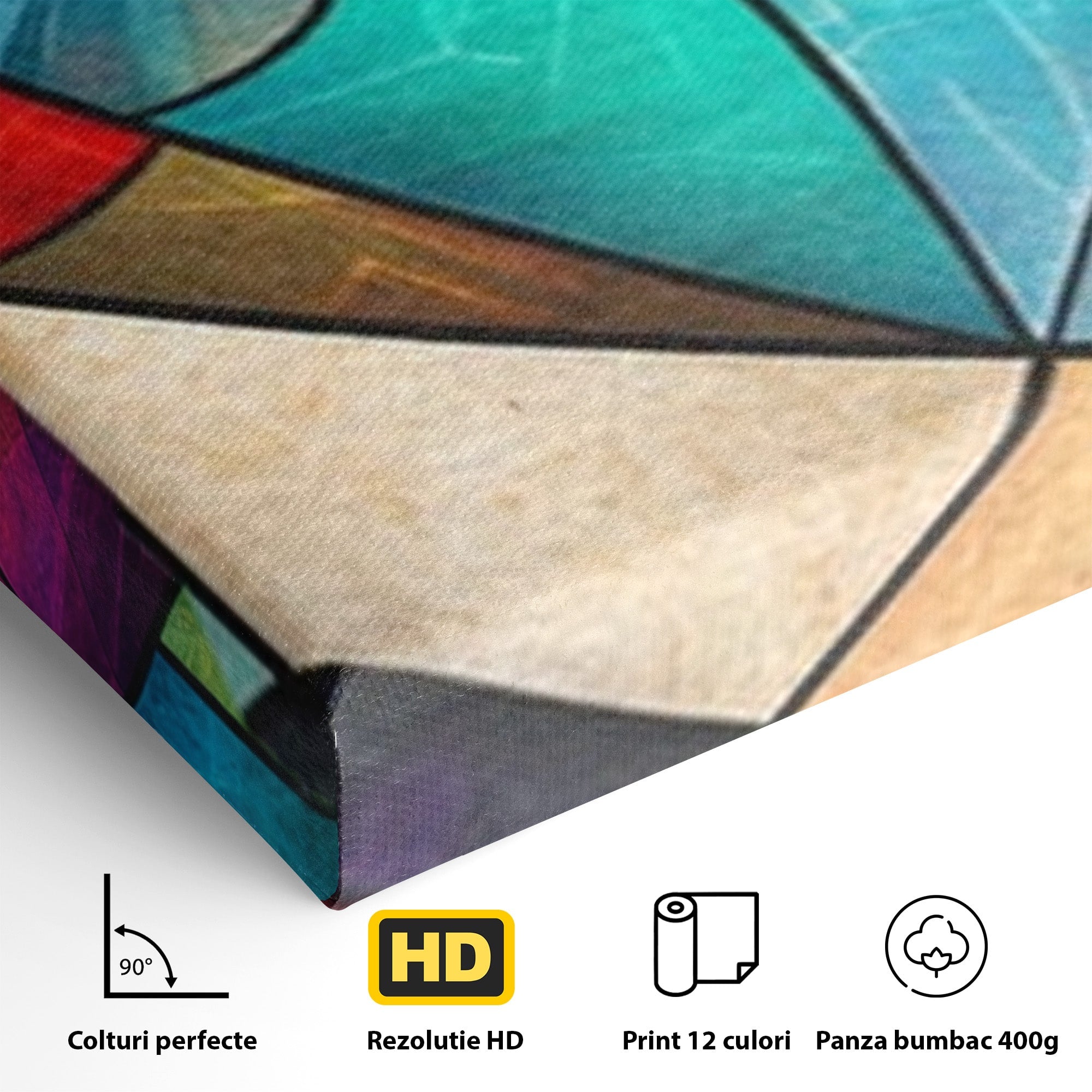 Set 3 Tablouri Canvas Premium LuxCanva® C3-1287, Vitralii Interioare, Geometrie, Culori, Abstract, Mozaic, Vitraliu, Fluid, Lumina, Arc, Val, Transparenta, Armonie, Expresiv, Curgere, Birou, Living, Dormitor