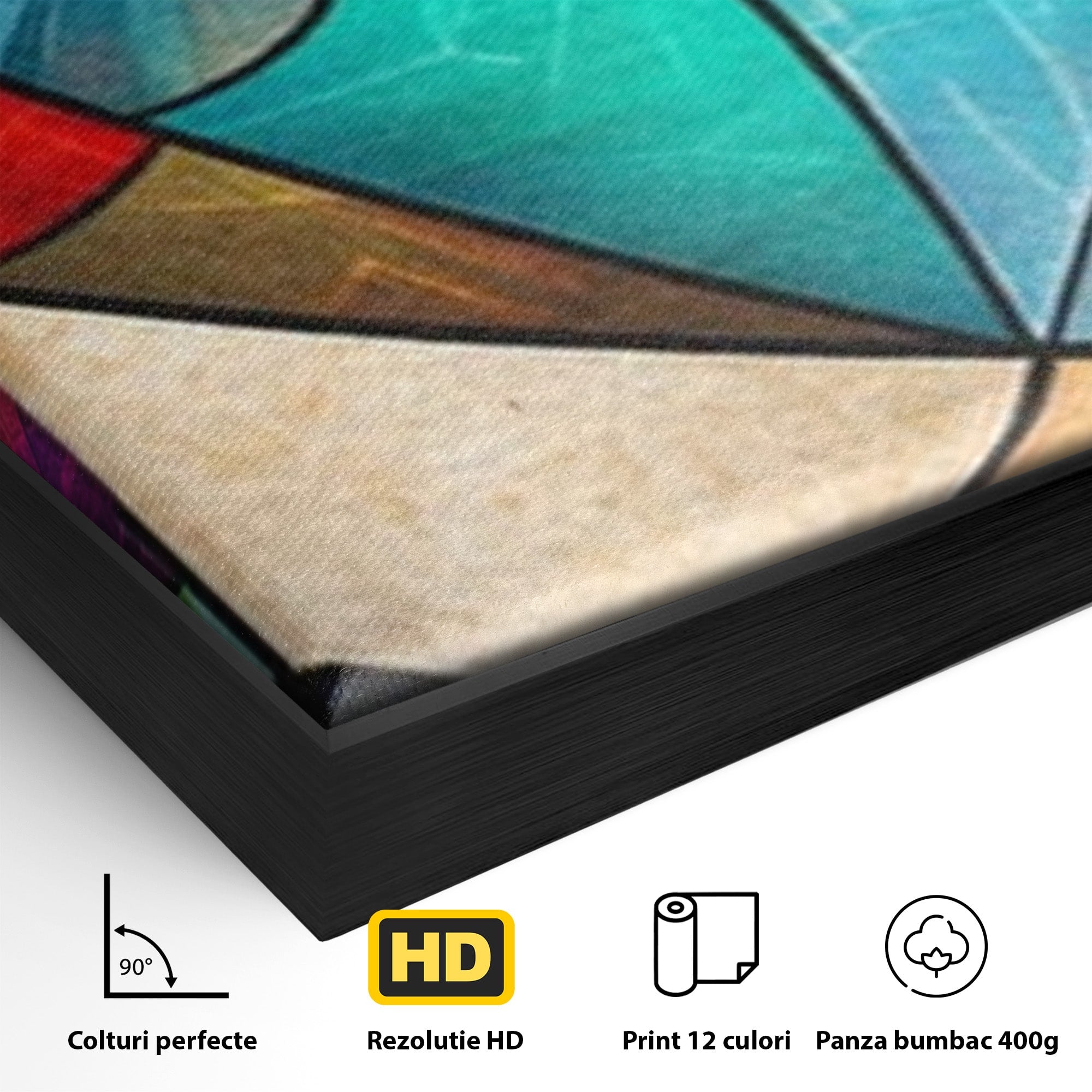 Set 3 Tablouri Canvas Premium LuxCanva® C3-1287, Vitralii Interioare, Geometrie, Culori, Abstract, Mozaic, Vitraliu, Fluid, Lumina, Arc, Val, Transparenta, Armonie, Expresiv, Curgere, Birou, Living, Dormitor
