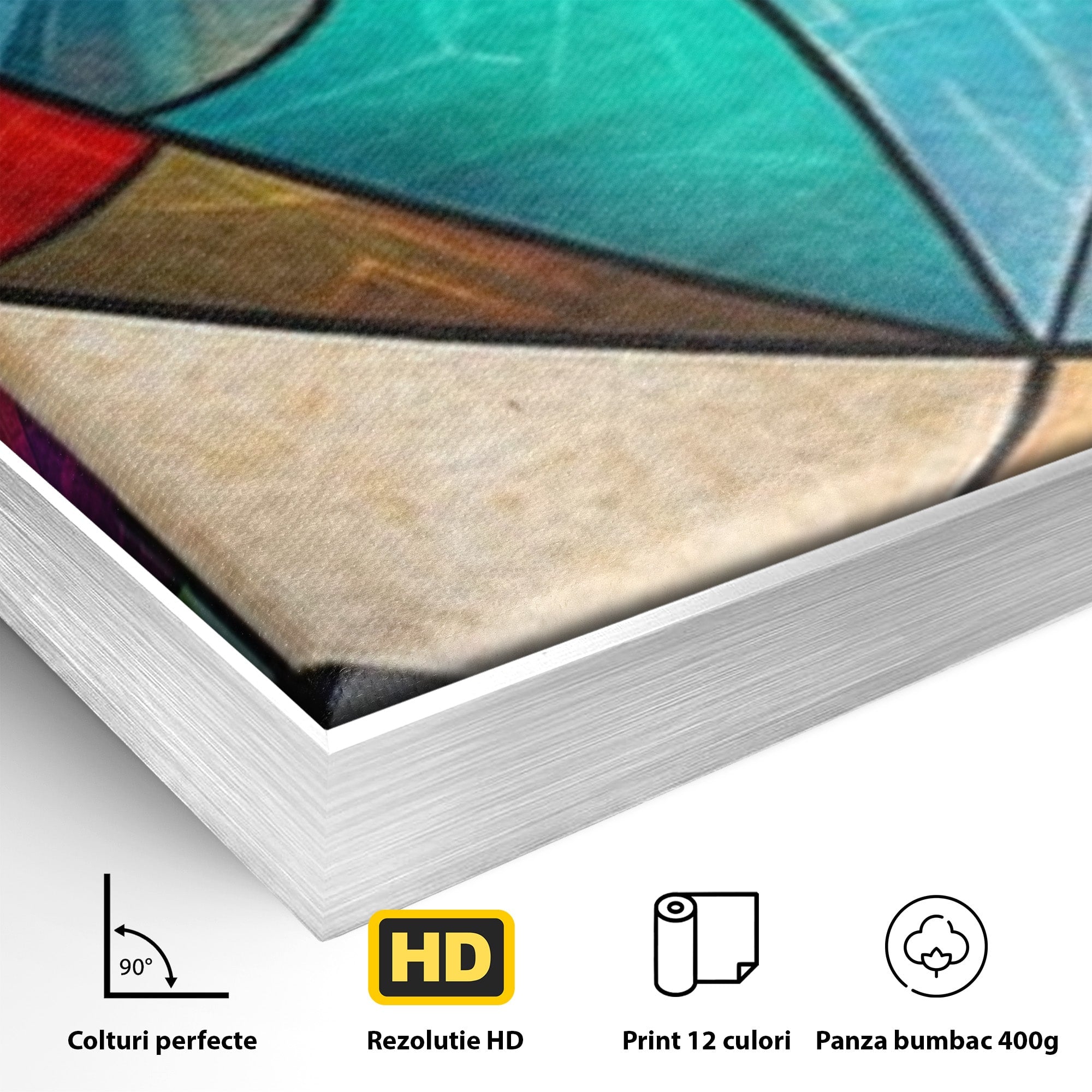 Set 3 Tablouri Canvas Premium LuxCanva® C3-1287, Vitralii Interioare, Geometrie, Culori, Abstract, Mozaic, Vitraliu, Fluid, Lumina, Arc, Val, Transparenta, Armonie, Expresiv, Curgere, Birou, Living, Dormitor