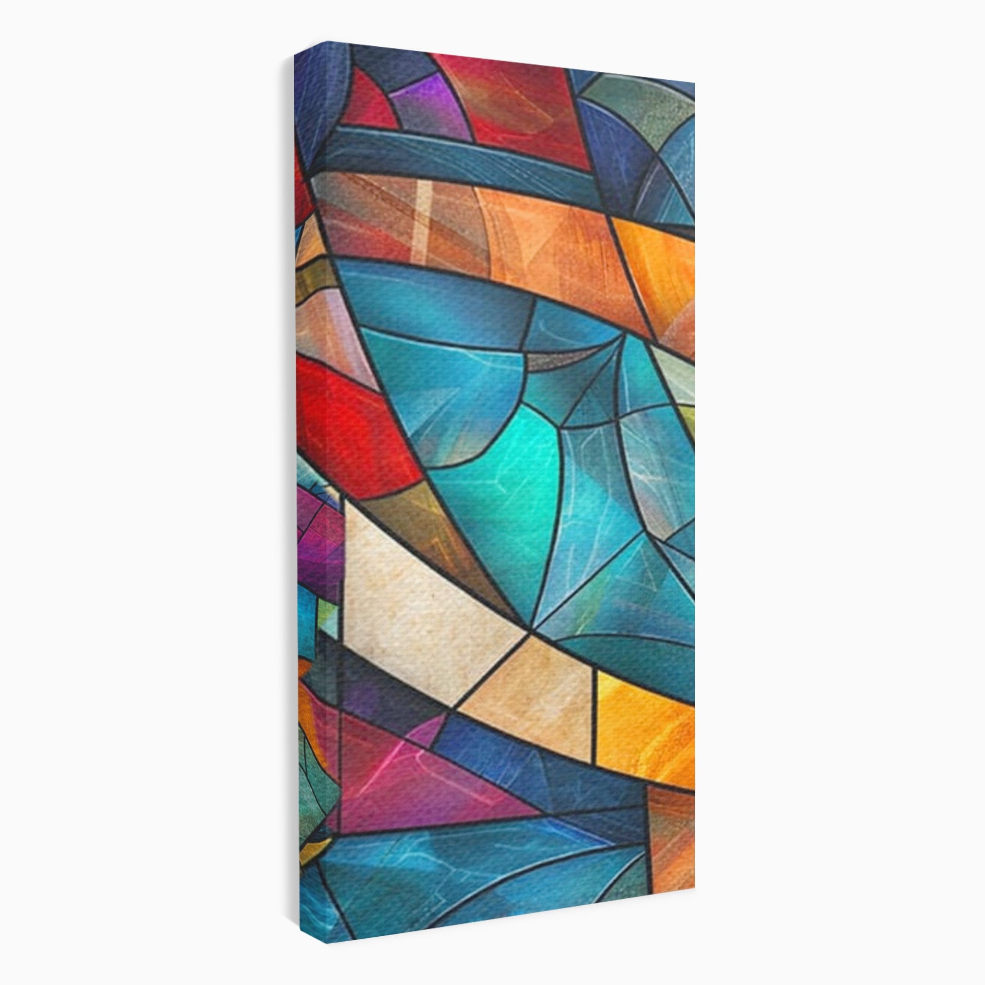 Set 3 Tablouri Canvas Premium LuxCanva® C3-1287, Vitralii Interioare, Geometrie, Culori, Abstract, Mozaic, Vitraliu, Fluid, Lumina, Arc, Val, Transparenta, Armonie, Expresiv, Curgere, Birou, Living, Dormitor