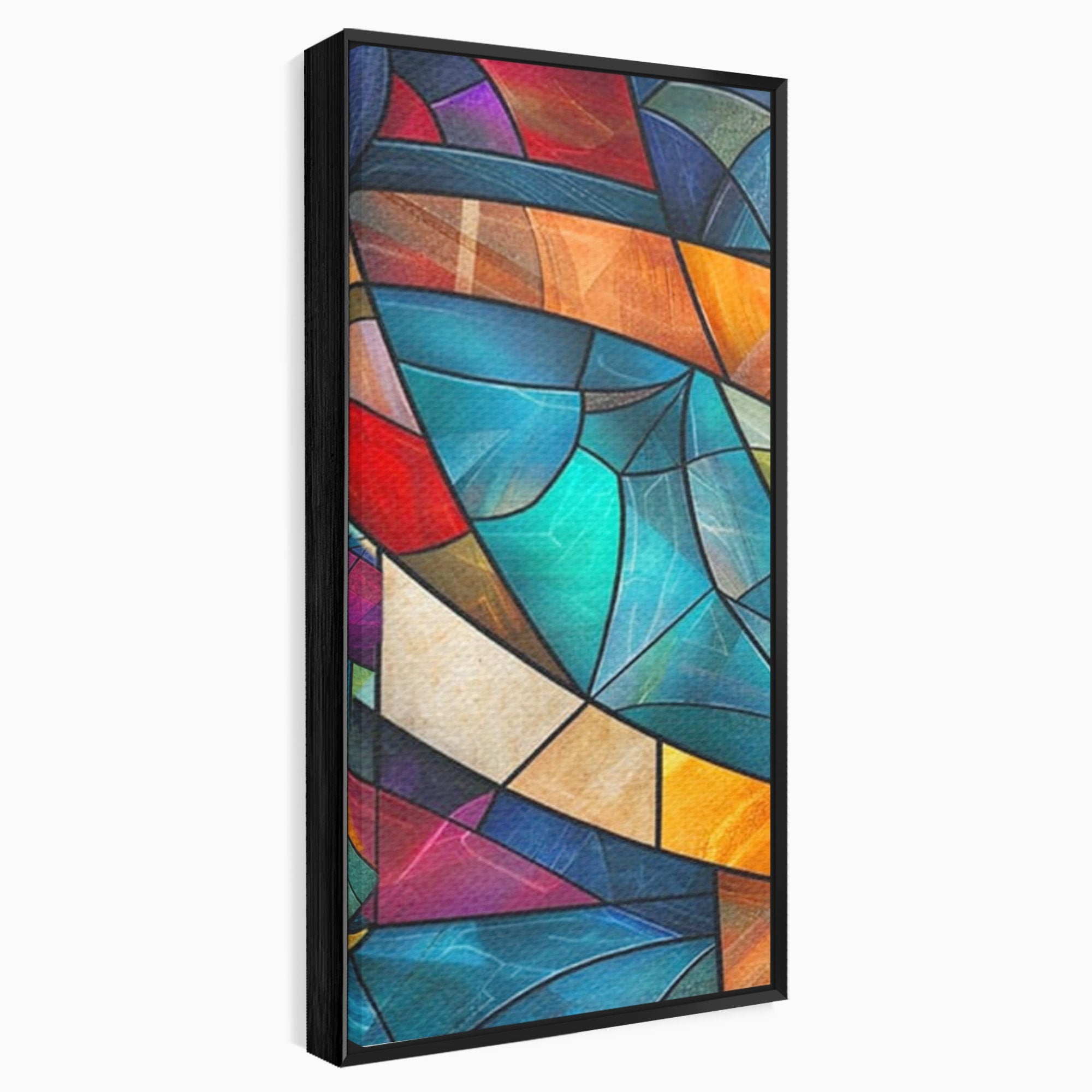 Set 3 Tablouri Canvas Premium LuxCanva® C3-1287, Vitralii Interioare, Geometrie, Culori, Abstract, Mozaic, Vitraliu, Fluid, Lumina, Arc, Val, Transparenta, Armonie, Expresiv, Curgere, Birou, Living, Dormitor