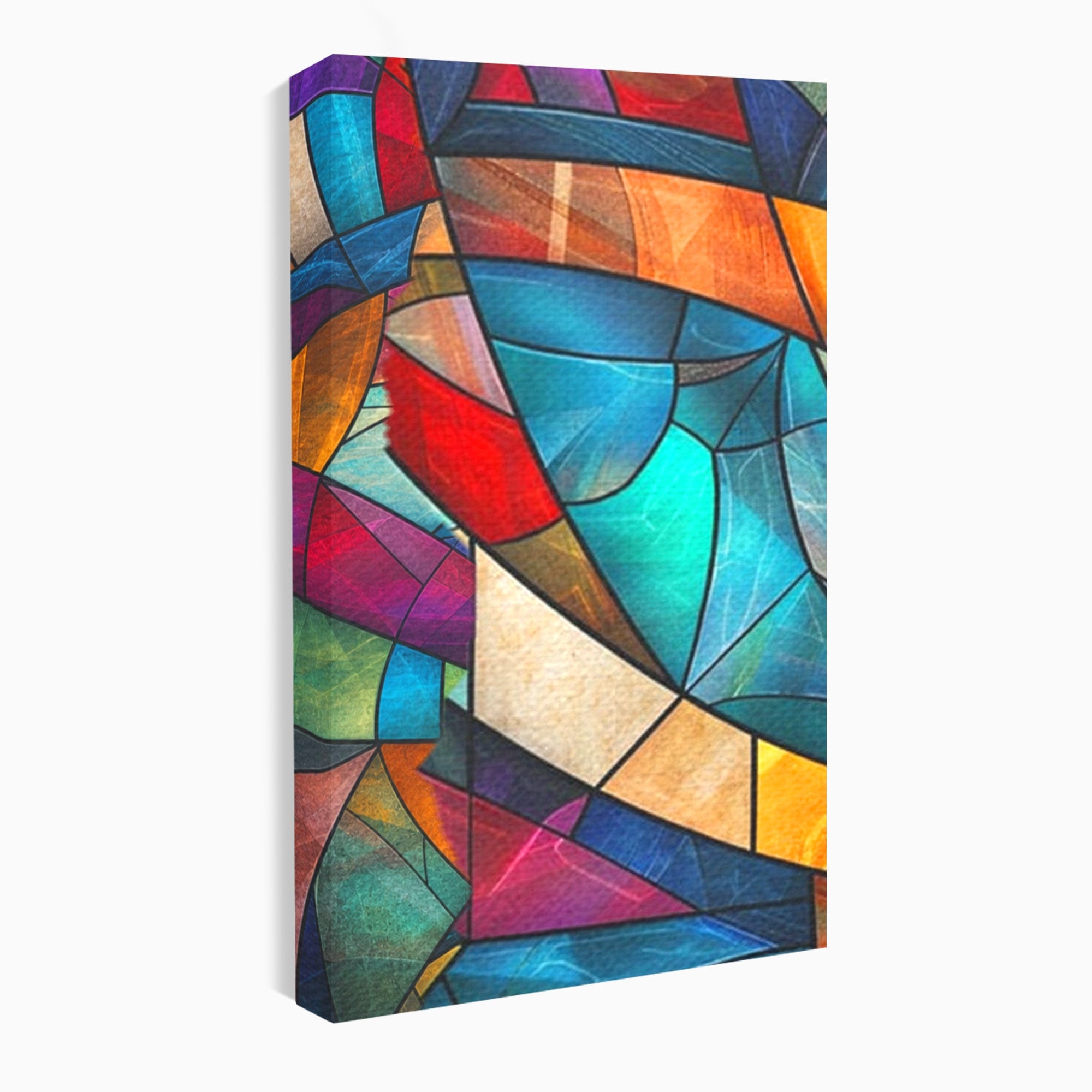 Set 3 Tablouri Canvas Premium LuxCanva® C3-1287, Vitralii Interioare, Geometrie, Culori, Abstract, Mozaic, Vitraliu, Fluid, Lumina, Arc, Val, Transparenta, Armonie, Expresiv, Curgere, Birou, Living, Dormitor