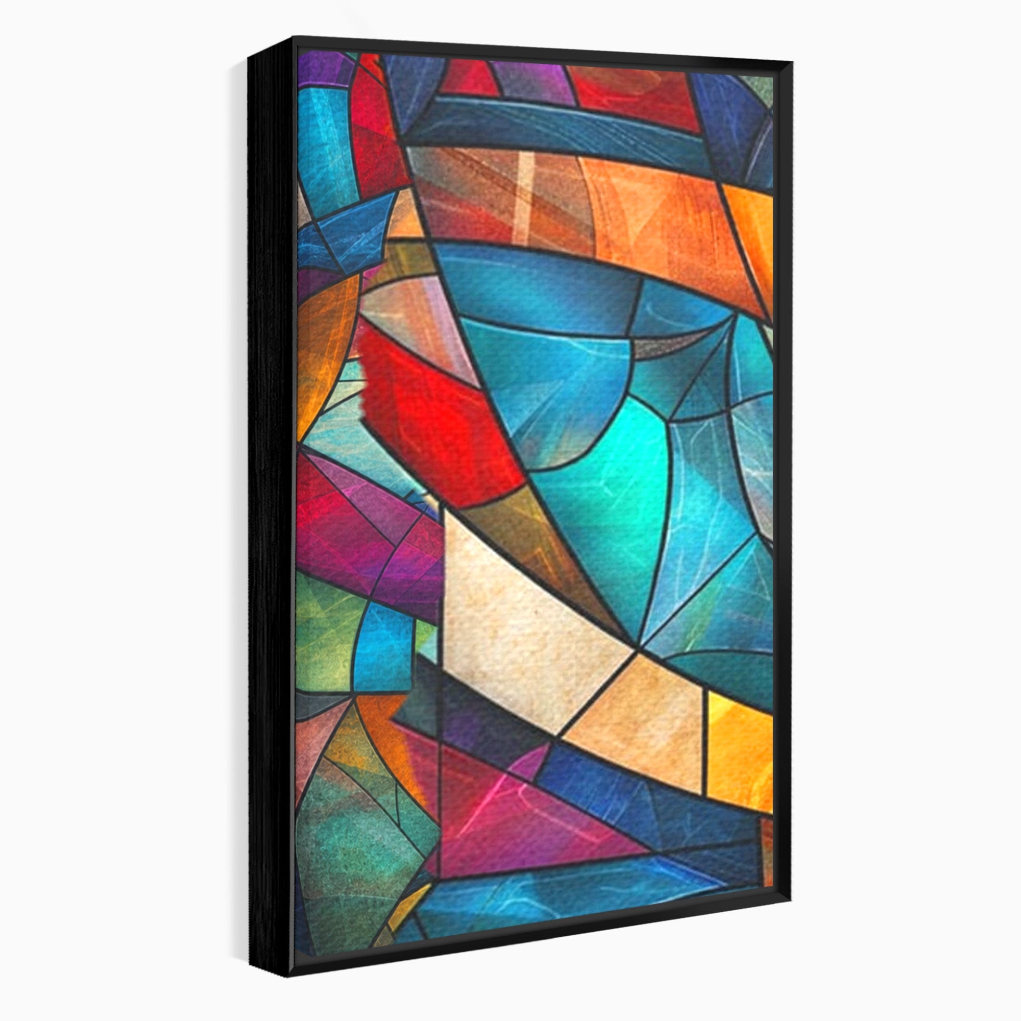 Set 3 Tablouri Canvas Premium LuxCanva® C3-1287, Vitralii Interioare, Geometrie, Culori, Abstract, Mozaic, Vitraliu, Fluid, Lumina, Arc, Val, Transparenta, Armonie, Expresiv, Curgere, Birou, Living, Dormitor
