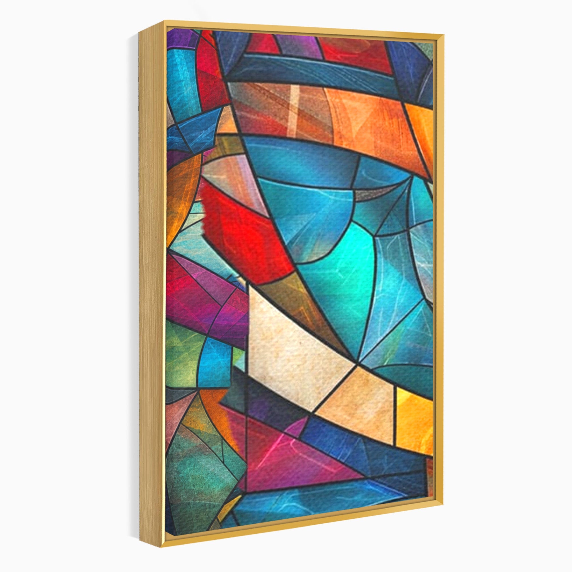 Set 3 Tablouri Canvas Premium LuxCanva® C3-1287, Vitralii Interioare, Geometrie, Culori, Abstract, Mozaic, Vitraliu, Fluid, Lumina, Arc, Val, Transparenta, Armonie, Expresiv, Curgere, Birou, Living, Dormitor