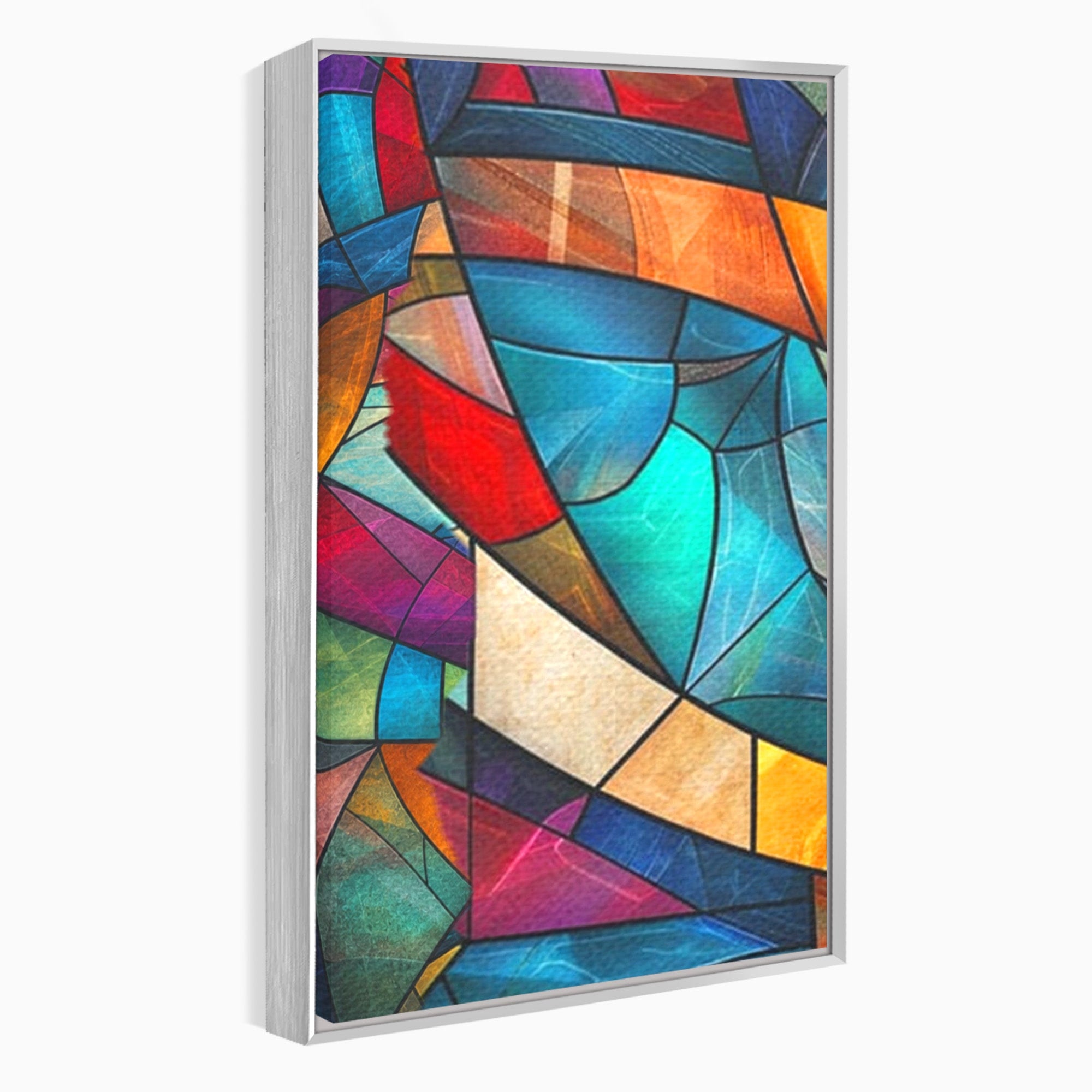 Set 3 Tablouri Canvas Premium LuxCanva® C3-1287, Vitralii Interioare, Geometrie, Culori, Abstract, Mozaic, Vitraliu, Fluid, Lumina, Arc, Val, Transparenta, Armonie, Expresiv, Curgere, Birou, Living, Dormitor