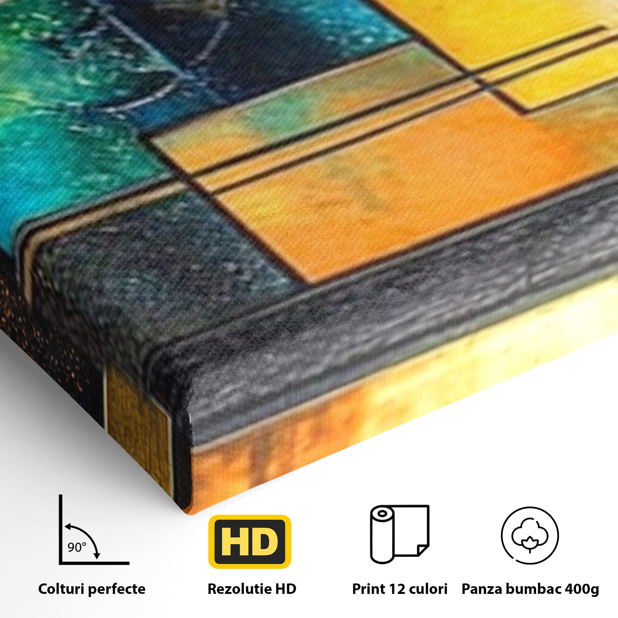 Set 3 Tablouri Canvas Premium LuxCanva® C3-1288, Orase Nevazute, Geometrie, Culori, Abstract, Aur, Turcoaz, Metal, Apa, Memorii, Liniste, Planuri, Timp, Harti, Fragment, Orizont, Birou, Living, Dormitor
