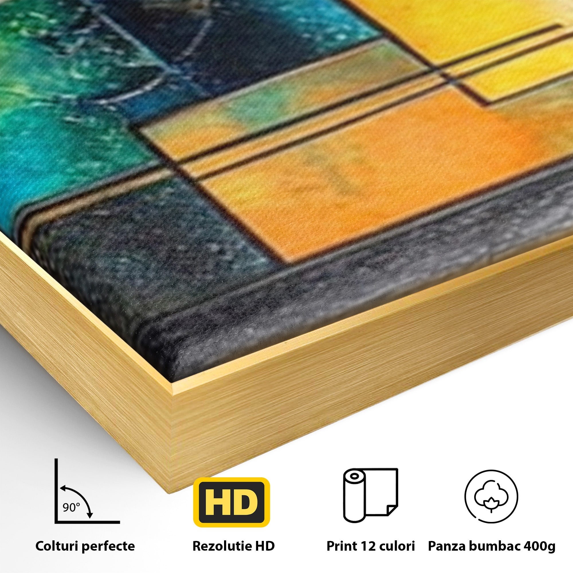 Set 3 Tablouri Canvas Premium LuxCanva® C3-1288, Orase Nevazute, Geometrie, Culori, Abstract, Aur, Turcoaz, Metal, Apa, Memorii, Liniste, Planuri, Timp, Harti, Fragment, Orizont, Birou, Living, Dormitor