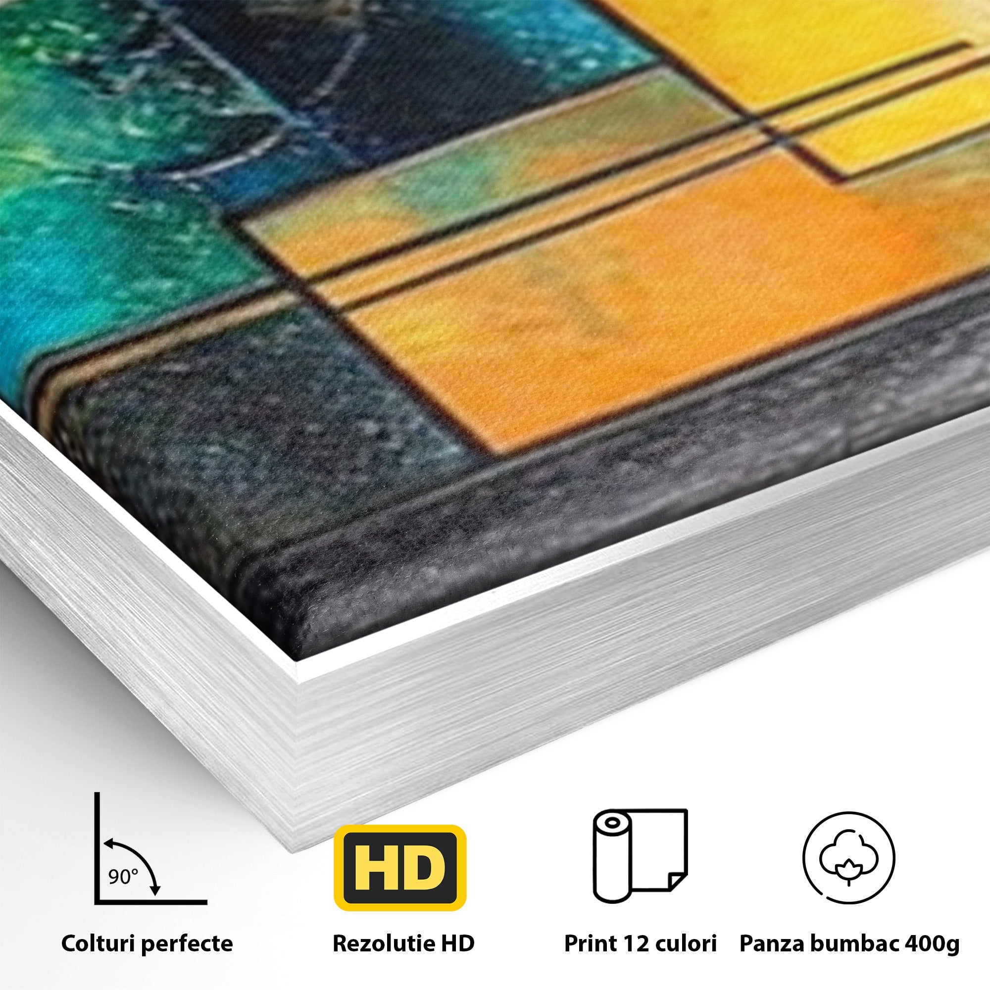 Set 3 Tablouri Canvas Premium LuxCanva® C3-1288, Orase Nevazute, Geometrie, Culori, Abstract, Aur, Turcoaz, Metal, Apa, Memorii, Liniste, Planuri, Timp, Harti, Fragment, Orizont, Birou, Living, Dormitor