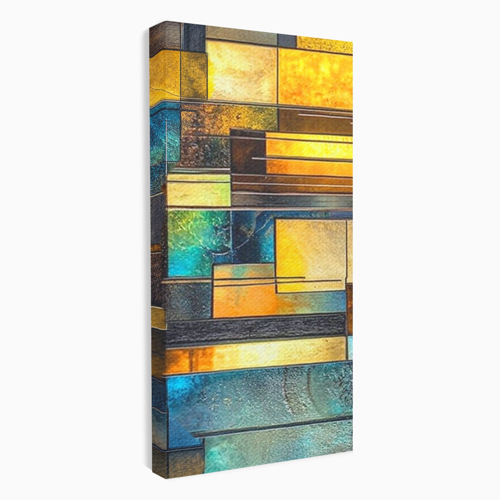Set 3 Tablouri Canvas Premium LuxCanva® C3-1288, Orase Nevazute, Geometrie, Culori, Abstract, Aur, Turcoaz, Metal, Apa, Memorii, Liniste, Planuri, Timp, Harti, Fragment, Orizont, Birou, Living, Dormitor