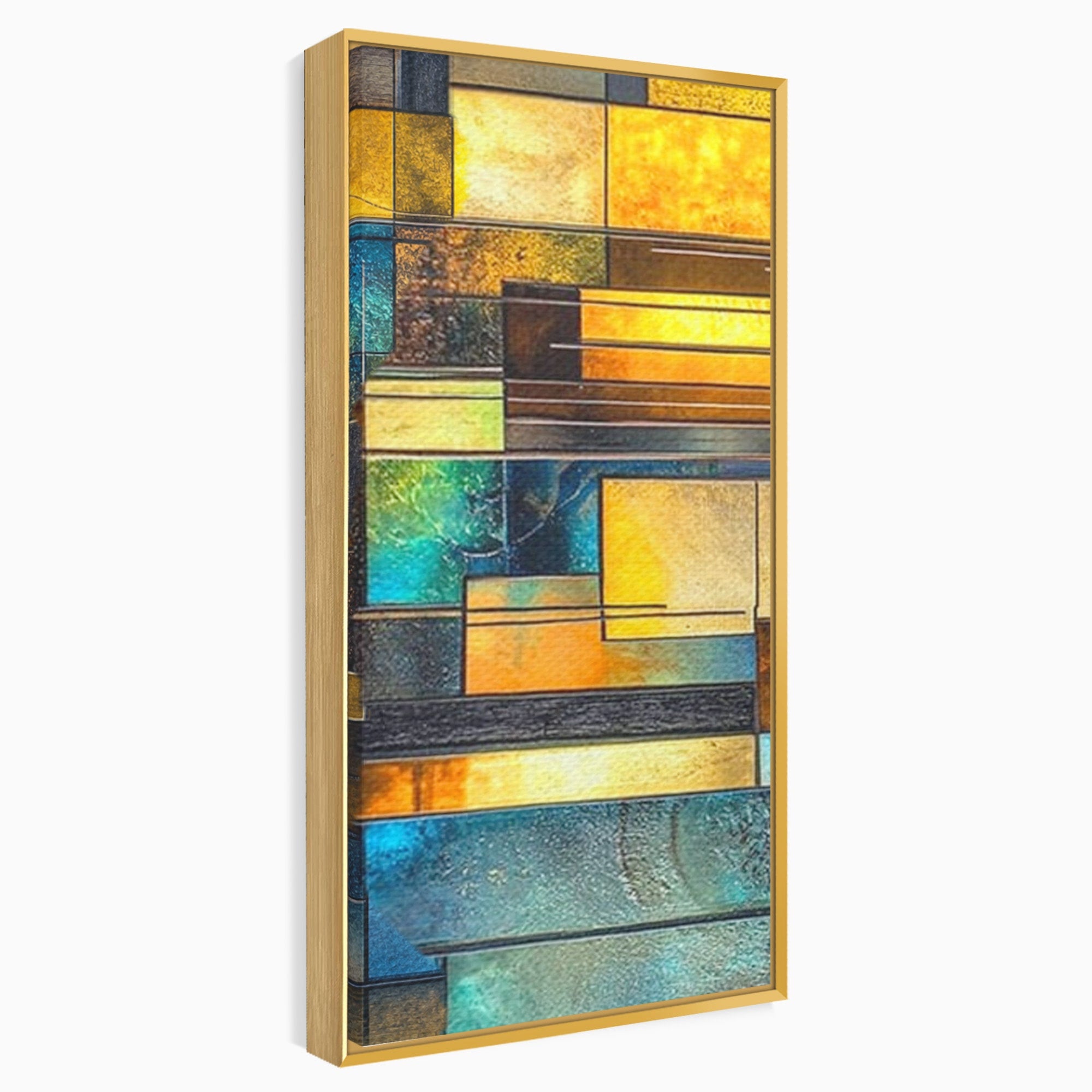 Set 3 Tablouri Canvas Premium LuxCanva® C3-1288, Orase Nevazute, Geometrie, Culori, Abstract, Aur, Turcoaz, Metal, Apa, Memorii, Liniste, Planuri, Timp, Harti, Fragment, Orizont, Birou, Living, Dormitor