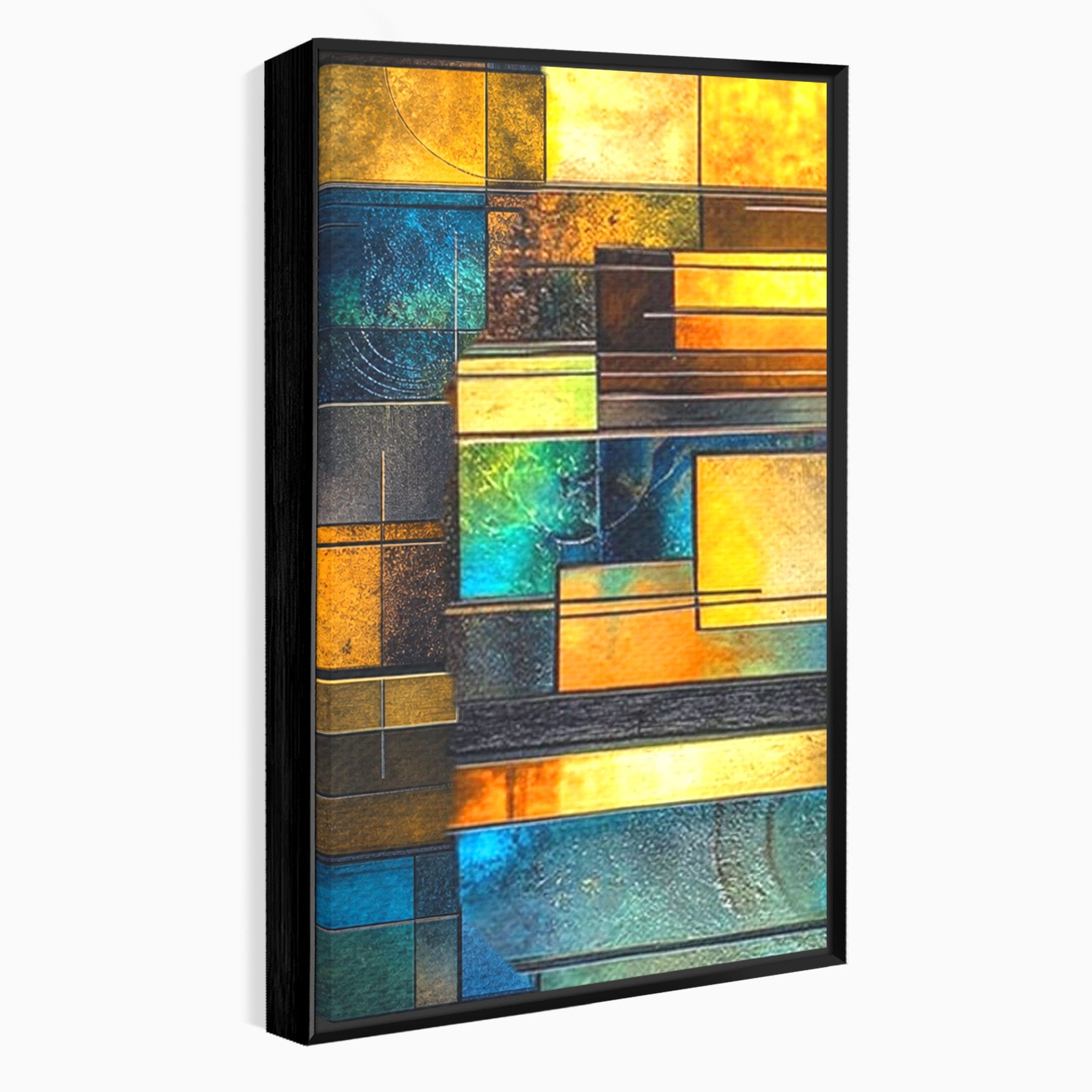 Set 3 Tablouri Canvas Premium LuxCanva® C3-1288, Orase Nevazute, Geometrie, Culori, Abstract, Aur, Turcoaz, Metal, Apa, Memorii, Liniste, Planuri, Timp, Harti, Fragment, Orizont, Birou, Living, Dormitor