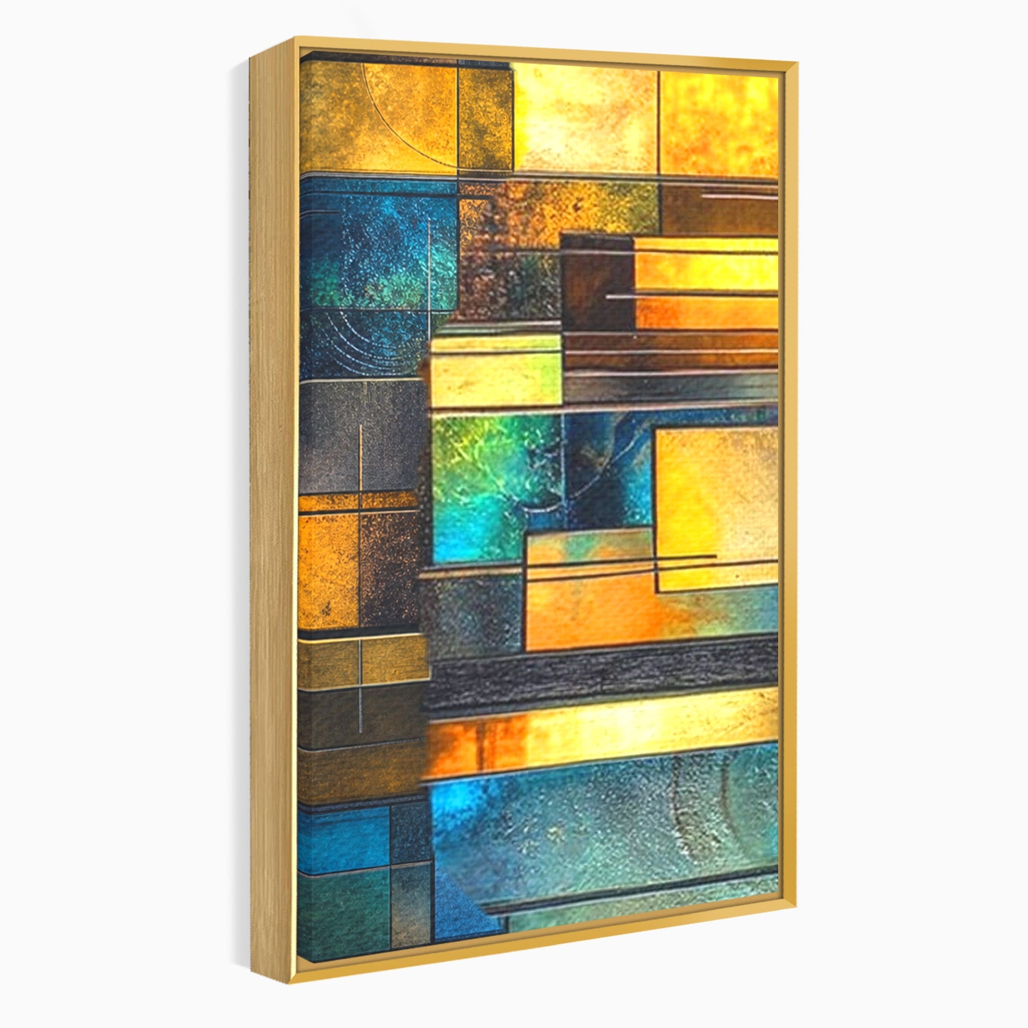 Set 3 Tablouri Canvas Premium LuxCanva® C3-1288, Orase Nevazute, Geometrie, Culori, Abstract, Aur, Turcoaz, Metal, Apa, Memorii, Liniste, Planuri, Timp, Harti, Fragment, Orizont, Birou, Living, Dormitor