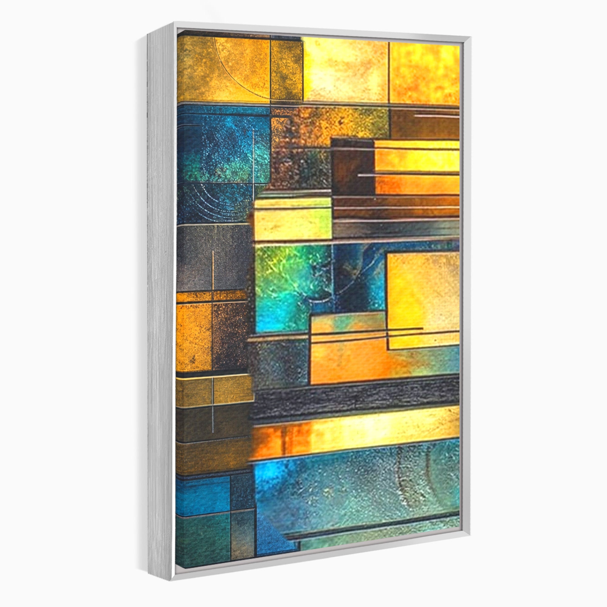 Set 3 Tablouri Canvas Premium LuxCanva® C3-1288, Orase Nevazute, Geometrie, Culori, Abstract, Aur, Turcoaz, Metal, Apa, Memorii, Liniste, Planuri, Timp, Harti, Fragment, Orizont, Birou, Living, Dormitor