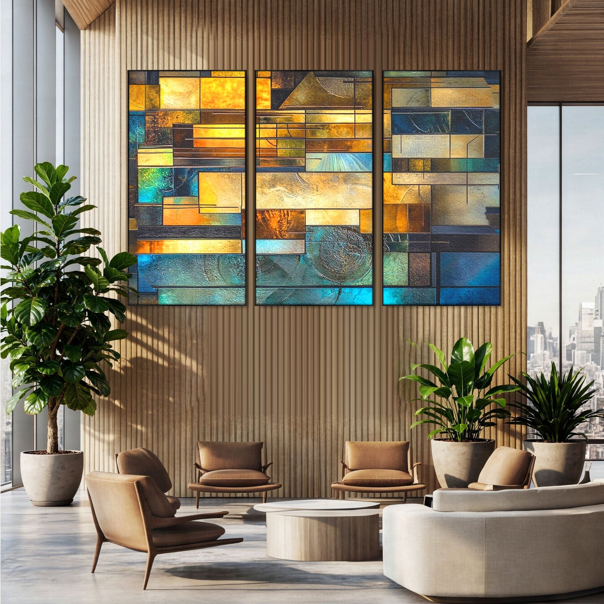 Set 3 Tablouri Canvas Premium LuxCanva® C3-1288, Orase Nevazute, Geometrie, Culori, Abstract, Aur, Turcoaz, Metal, Apa, Memorii, Liniste, Planuri, Timp, Harti, Fragment, Orizont, Birou, Living, Dormitor