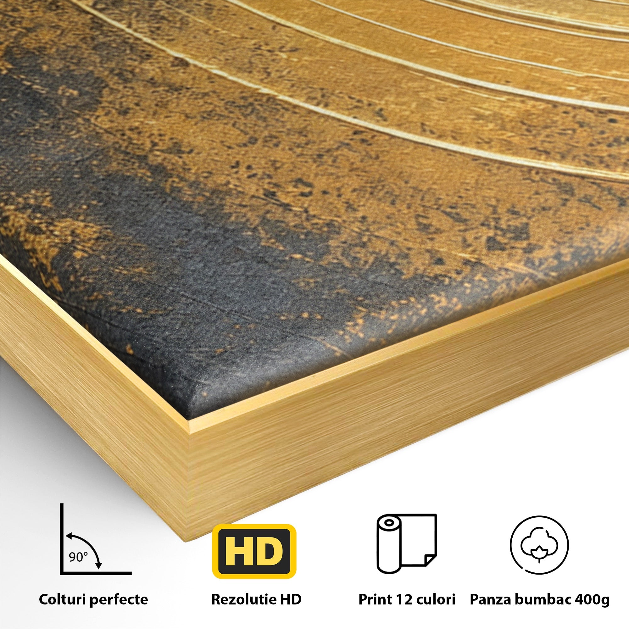 Set 3 Tablouri Canvas Premium LuxCanva® C3-1296, Timp in rotatie, Abstract, Aur, Negru, Spirala, Centru, Univers, Memorie, Rotire, Haos, Decoratiune, Cosmologic, Mister, Uragan, Birou, Living, Dormitor