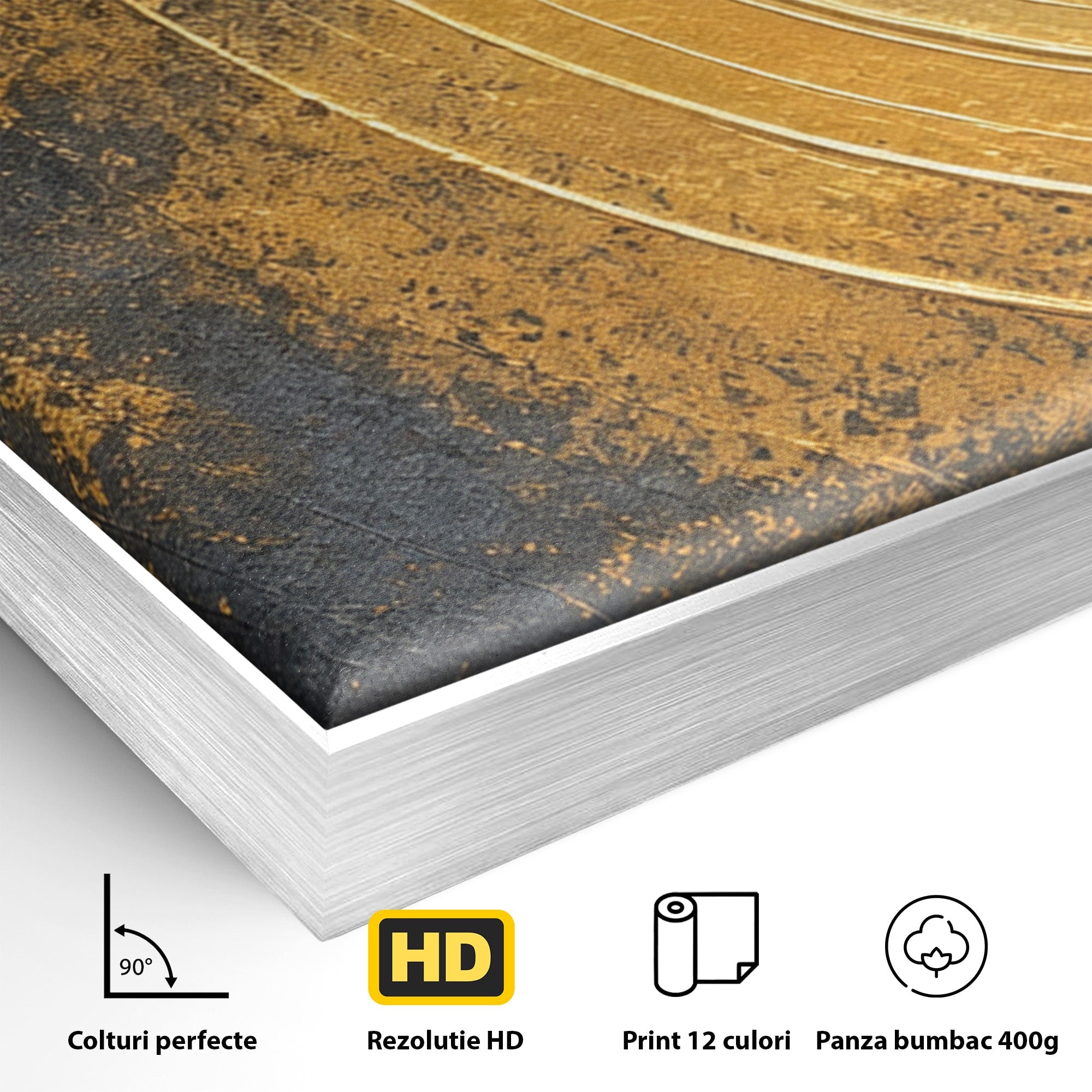 Set 3 Tablouri Canvas Premium LuxCanva® C3-1296, Timp in rotatie, Abstract, Aur, Negru, Spirala, Centru, Univers, Memorie, Rotire, Haos, Decoratiune, Cosmologic, Mister, Uragan, Birou, Living, Dormitor