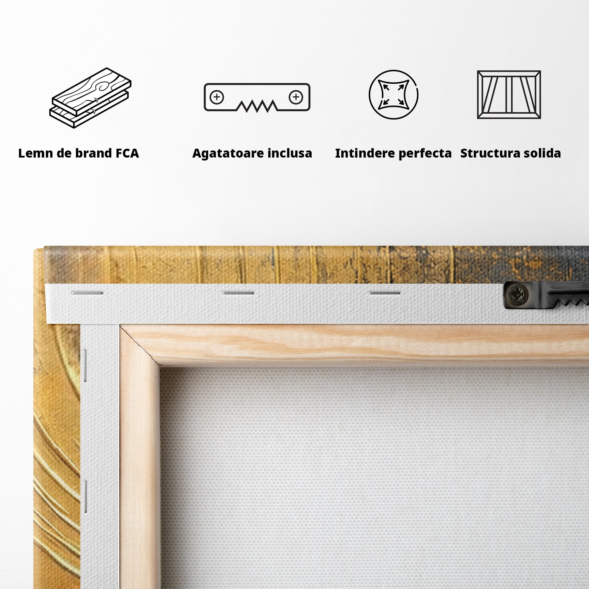 Set 3 Tablouri Canvas Premium LuxCanva® C3-1296, Timp in rotatie, Abstract, Aur, Negru, Spirala, Centru, Univers, Memorie, Rotire, Haos, Decoratiune, Cosmologic, Mister, Uragan, Birou, Living, Dormitor