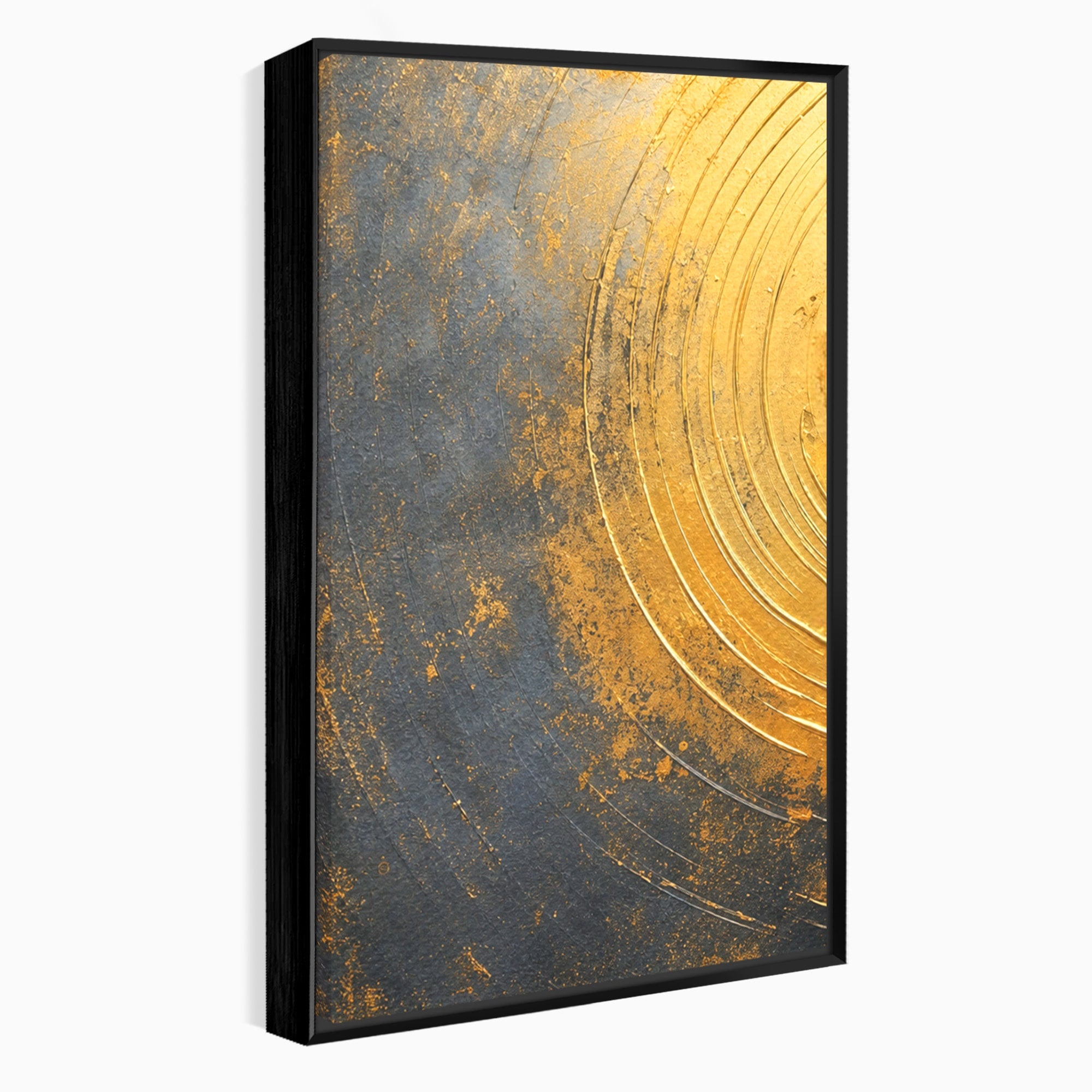 Set 3 Tablouri Canvas Premium LuxCanva® C3-1296, Timp in rotatie, Abstract, Aur, Negru, Spirala, Centru, Univers, Memorie, Rotire, Haos, Decoratiune, Cosmologic, Mister, Uragan, Birou, Living, Dormitor