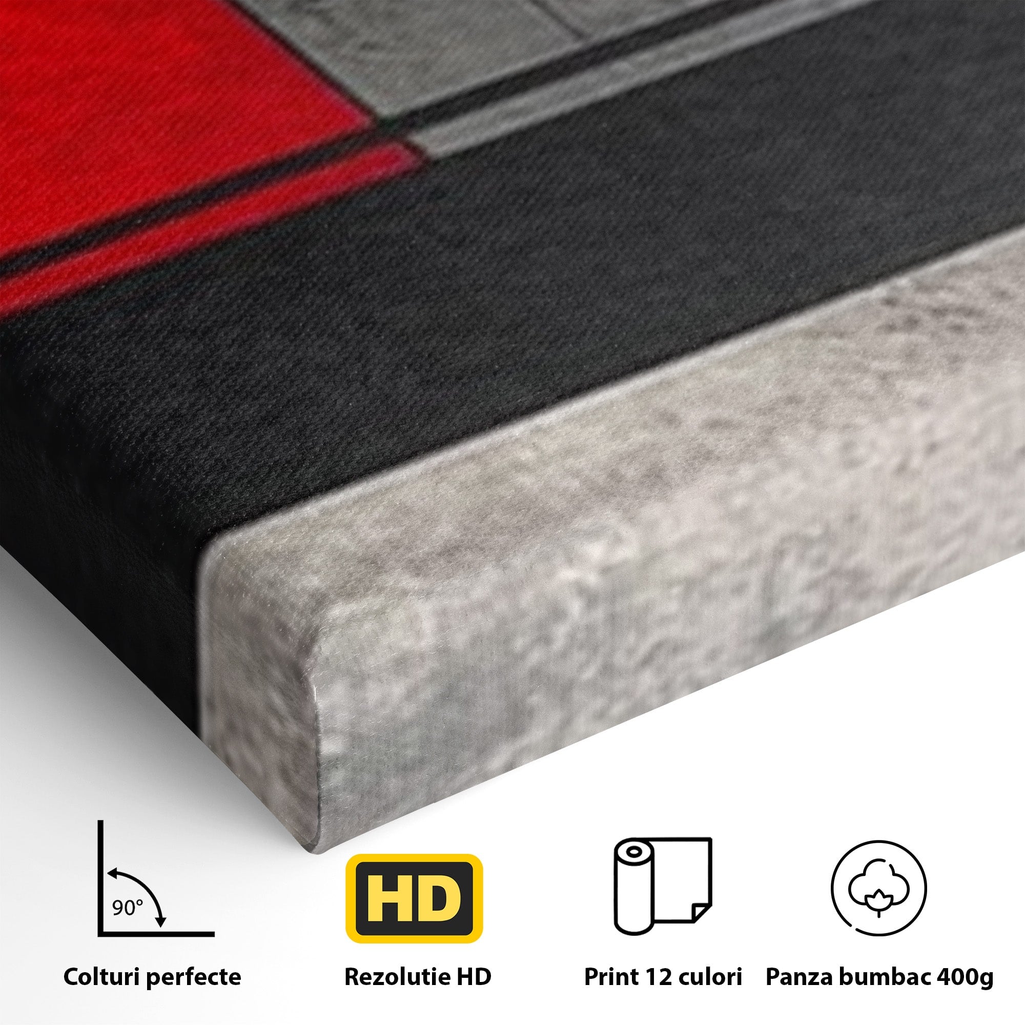 Set 3 Tablouri Canvas Premium LuxCanva® C3-1302, Cercul care taie linistea, Geometrie, Culori, Abstract, Echilibru, Rosu, Foc, Cerc, Ars, Linii, Arhitectura, Simbol, Design, Arta, Birou, Living, Dormitor