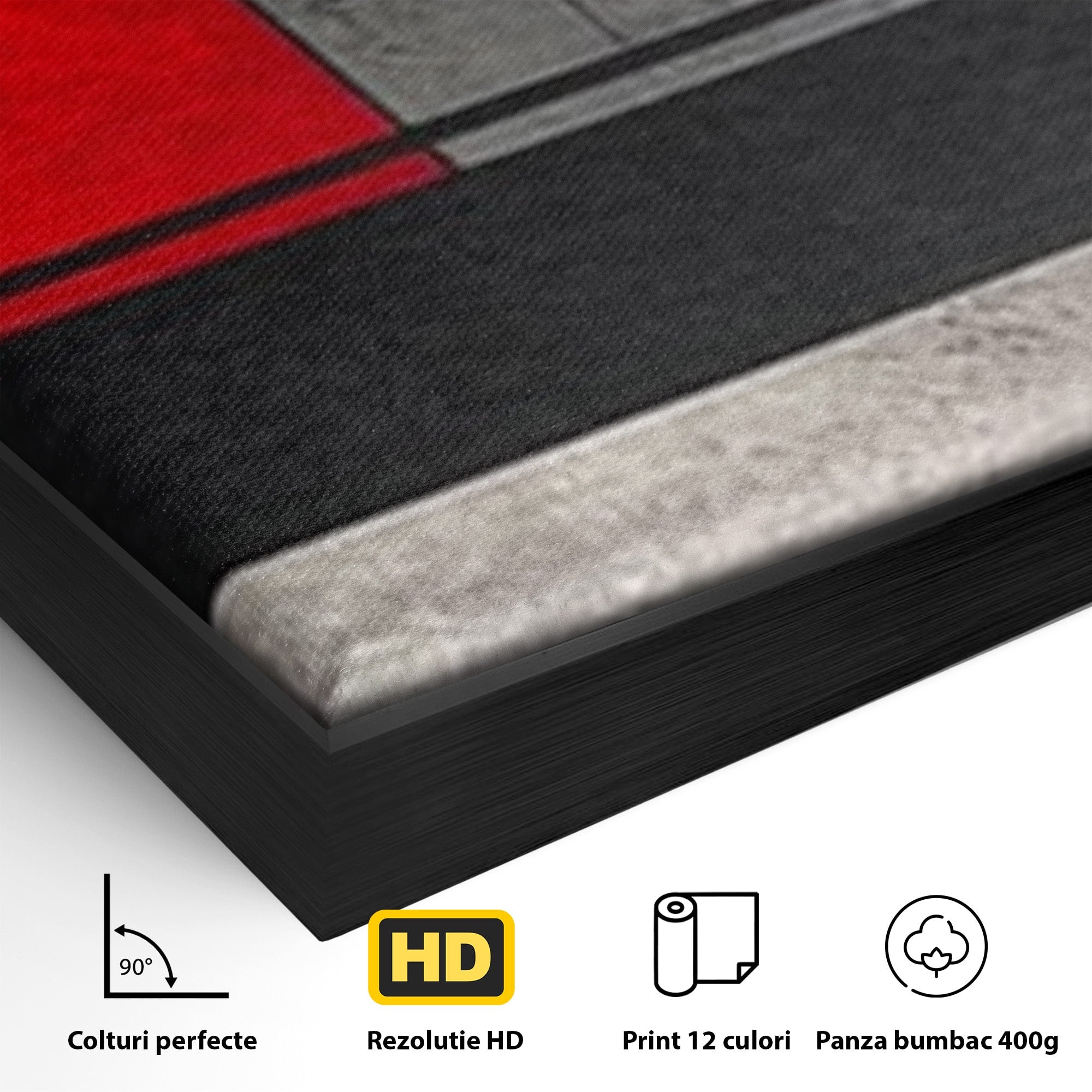 Set 3 Tablouri Canvas Premium LuxCanva® C3-1302, Cercul care taie linistea, Geometrie, Culori, Abstract, Echilibru, Rosu, Foc, Cerc, Ars, Linii, Arhitectura, Simbol, Design, Arta, Birou, Living, Dormitor