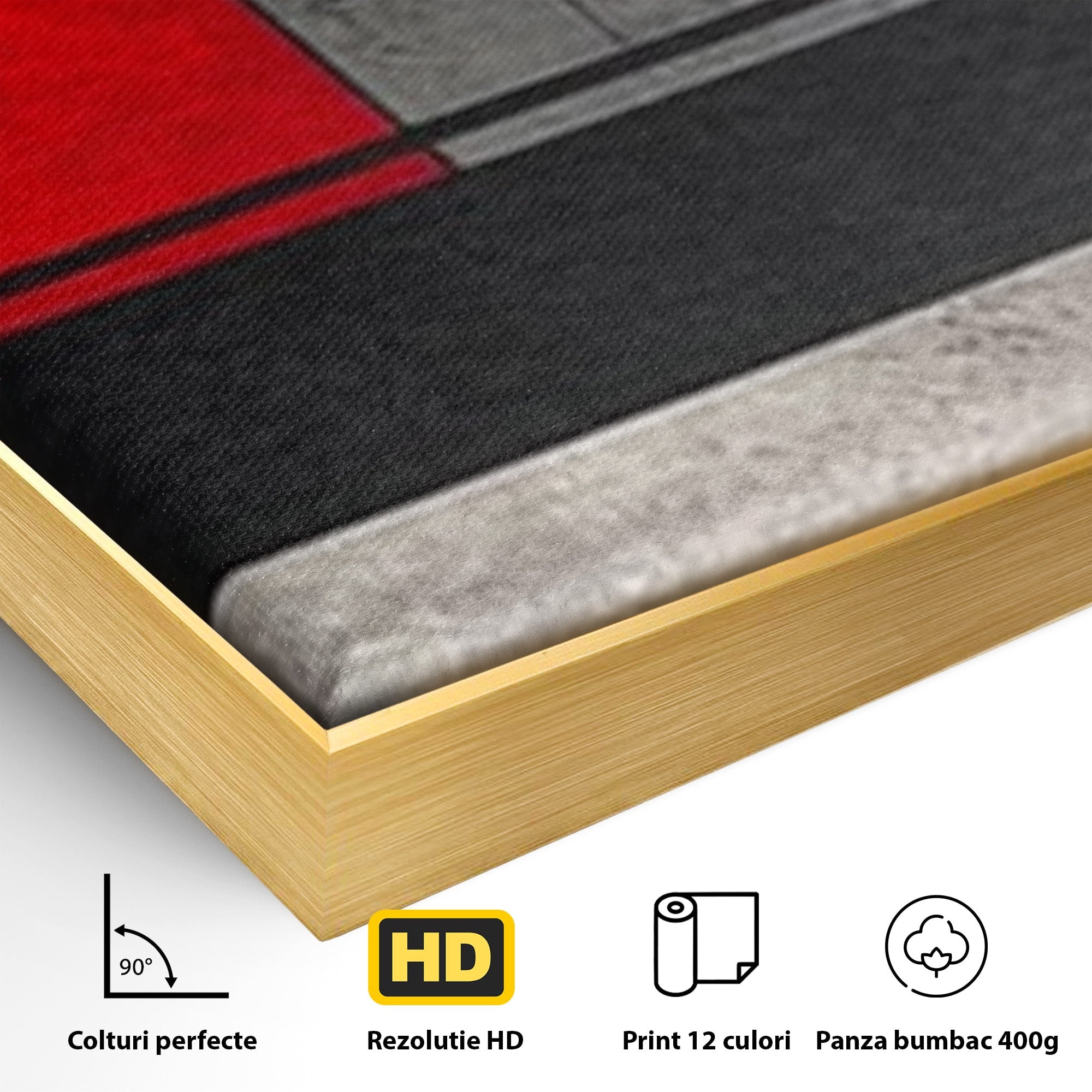 Set 3 Tablouri Canvas Premium LuxCanva® C3-1302, Cercul care taie linistea, Geometrie, Culori, Abstract, Echilibru, Rosu, Foc, Cerc, Ars, Linii, Arhitectura, Simbol, Design, Arta, Birou, Living, Dormitor