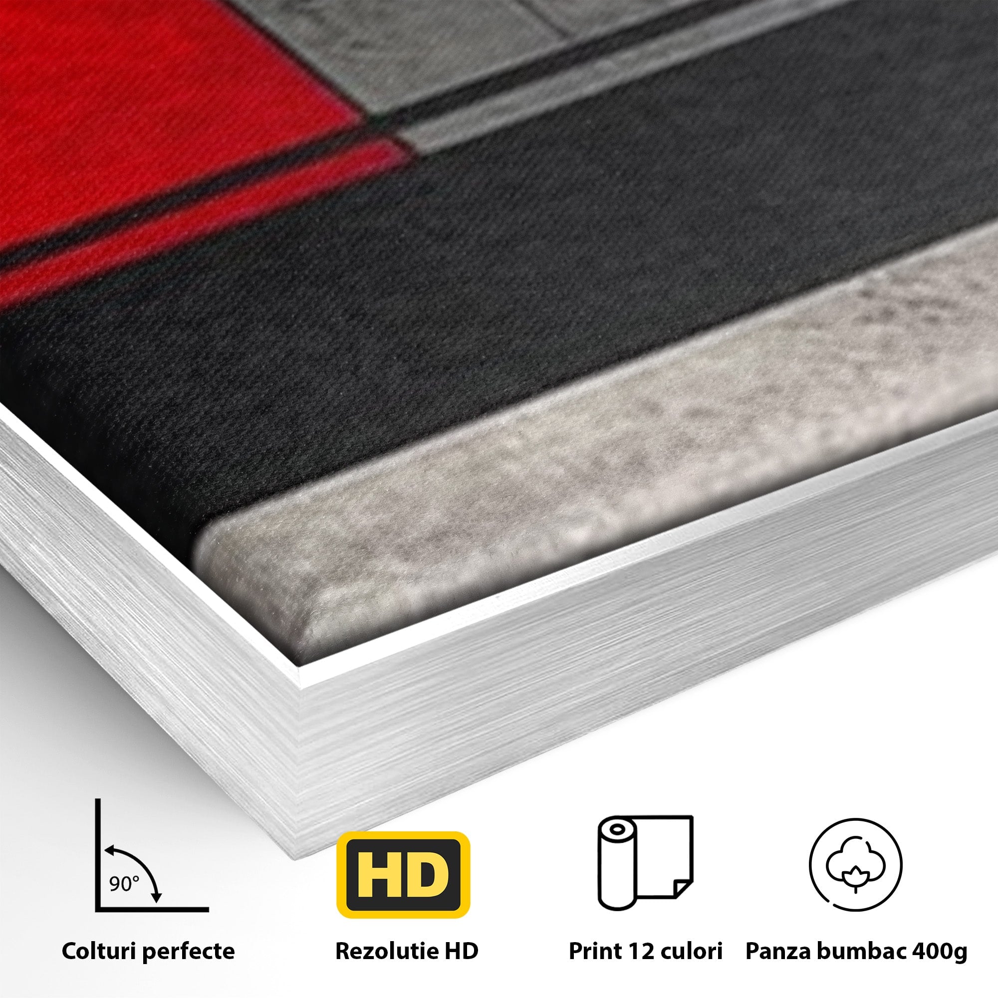 Set 3 Tablouri Canvas Premium LuxCanva® C3-1302, Cercul care taie linistea, Geometrie, Culori, Abstract, Echilibru, Rosu, Foc, Cerc, Ars, Linii, Arhitectura, Simbol, Design, Arta, Birou, Living, Dormitor