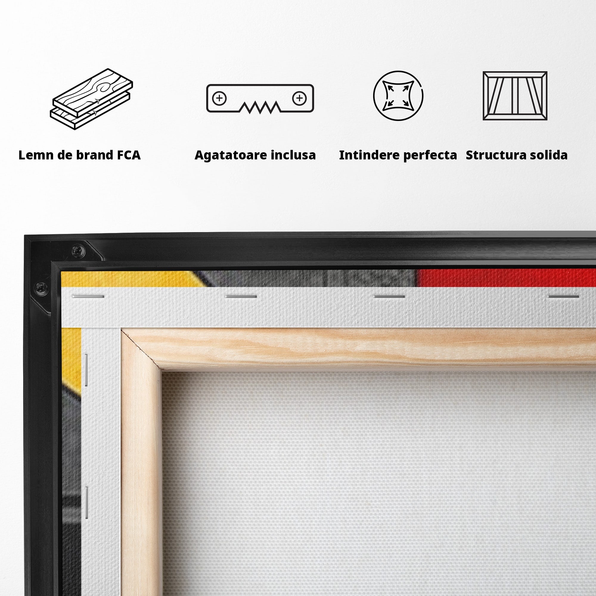 Set 3 Tablouri Canvas Premium LuxCanva® C3-1302, Cercul care taie linistea, Geometrie, Culori, Abstract, Echilibru, Rosu, Foc, Cerc, Ars, Linii, Arhitectura, Simbol, Design, Arta, Birou, Living, Dormitor
