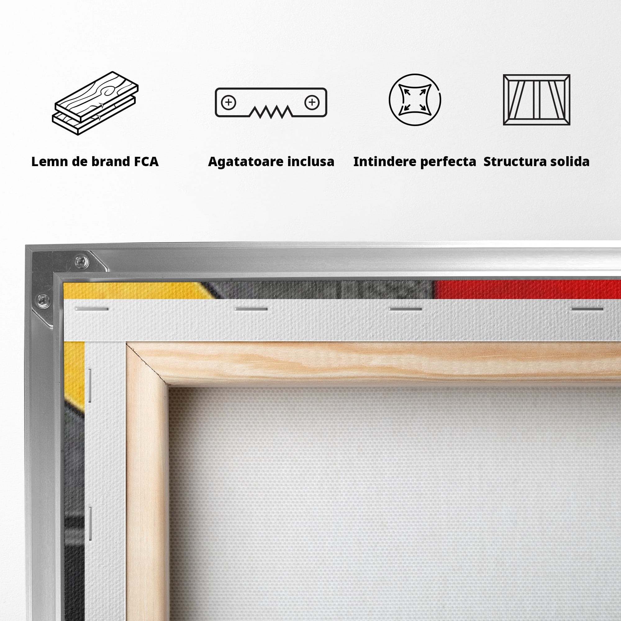 Set 3 Tablouri Canvas Premium LuxCanva® C3-1302, Cercul care taie linistea, Geometrie, Culori, Abstract, Echilibru, Rosu, Foc, Cerc, Ars, Linii, Arhitectura, Simbol, Design, Arta, Birou, Living, Dormitor
