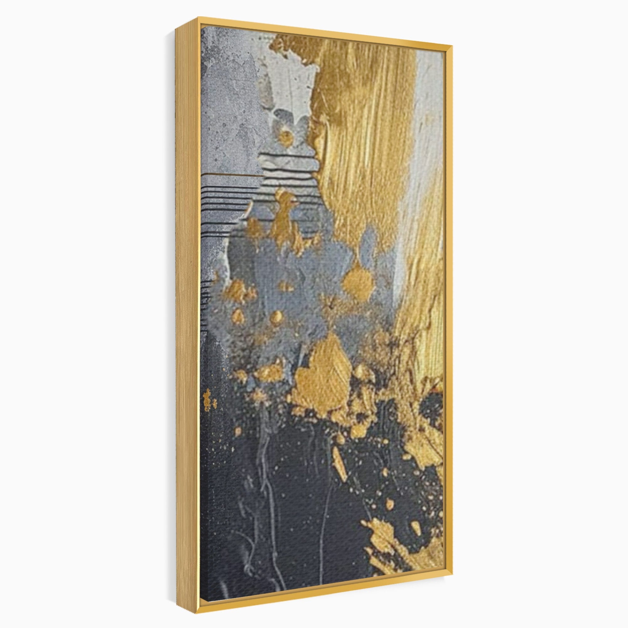Set 3 Tablouri Canvas Premium LuxCanva® C3-1305, Tacere turnata in aur, Geometrie, Culori, Abstract, Auriu, Valuri, Minimalism, Design, Curgere, Miscare, Interior, Expozitie, Arta, Birou, Living, Dormitor