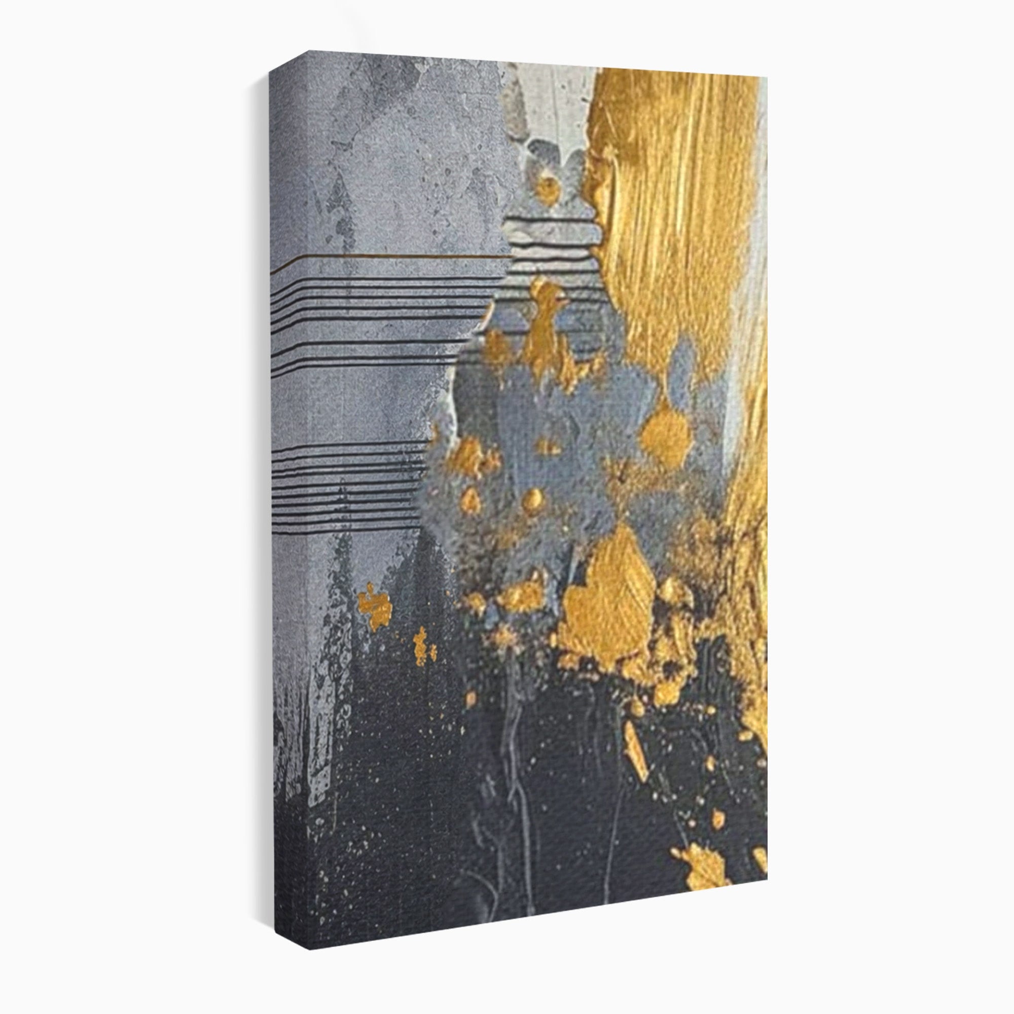 Set 3 Tablouri Canvas Premium LuxCanva® C3-1305, Tacere turnata in aur, Geometrie, Culori, Abstract, Auriu, Valuri, Minimalism, Design, Curgere, Miscare, Interior, Expozitie, Arta, Birou, Living, Dormitor