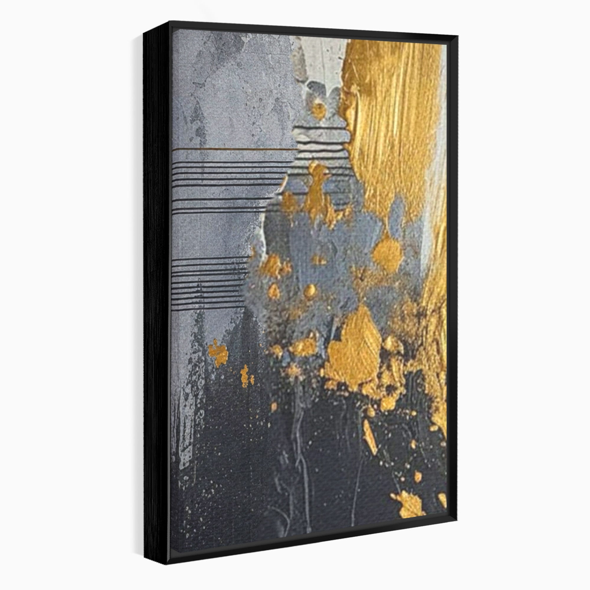 Set 3 Tablouri Canvas Premium LuxCanva® C3-1305, Tacere turnata in aur, Geometrie, Culori, Abstract, Auriu, Valuri, Minimalism, Design, Curgere, Miscare, Interior, Expozitie, Arta, Birou, Living, Dormitor