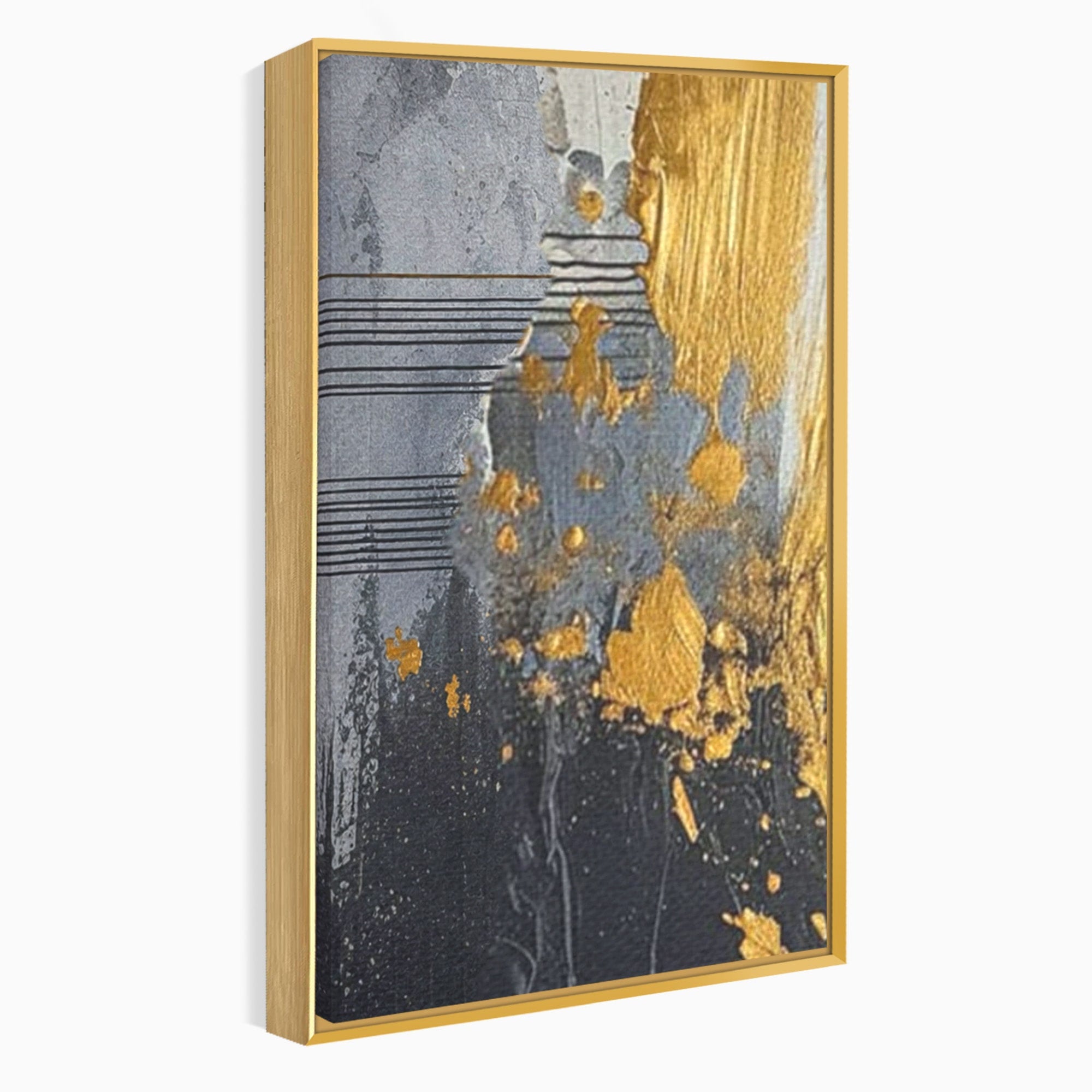 Set 3 Tablouri Canvas Premium LuxCanva® C3-1305, Tacere turnata in aur, Geometrie, Culori, Abstract, Auriu, Valuri, Minimalism, Design, Curgere, Miscare, Interior, Expozitie, Arta, Birou, Living, Dormitor