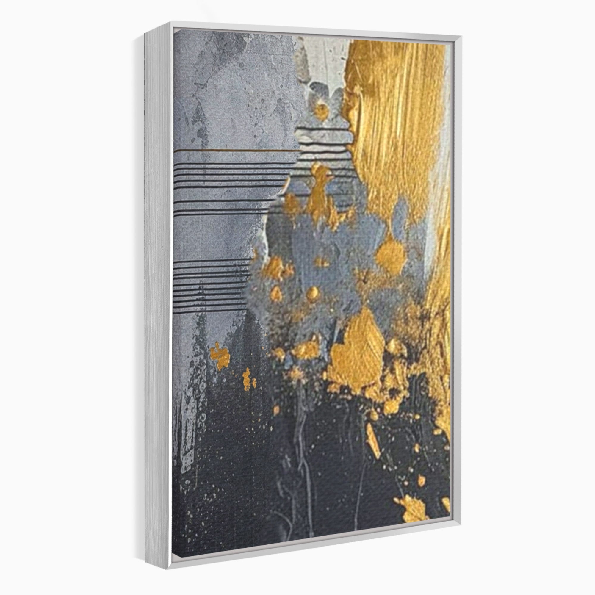 Set 3 Tablouri Canvas Premium LuxCanva® C3-1305, Tacere turnata in aur, Geometrie, Culori, Abstract, Auriu, Valuri, Minimalism, Design, Curgere, Miscare, Interior, Expozitie, Arta, Birou, Living, Dormitor