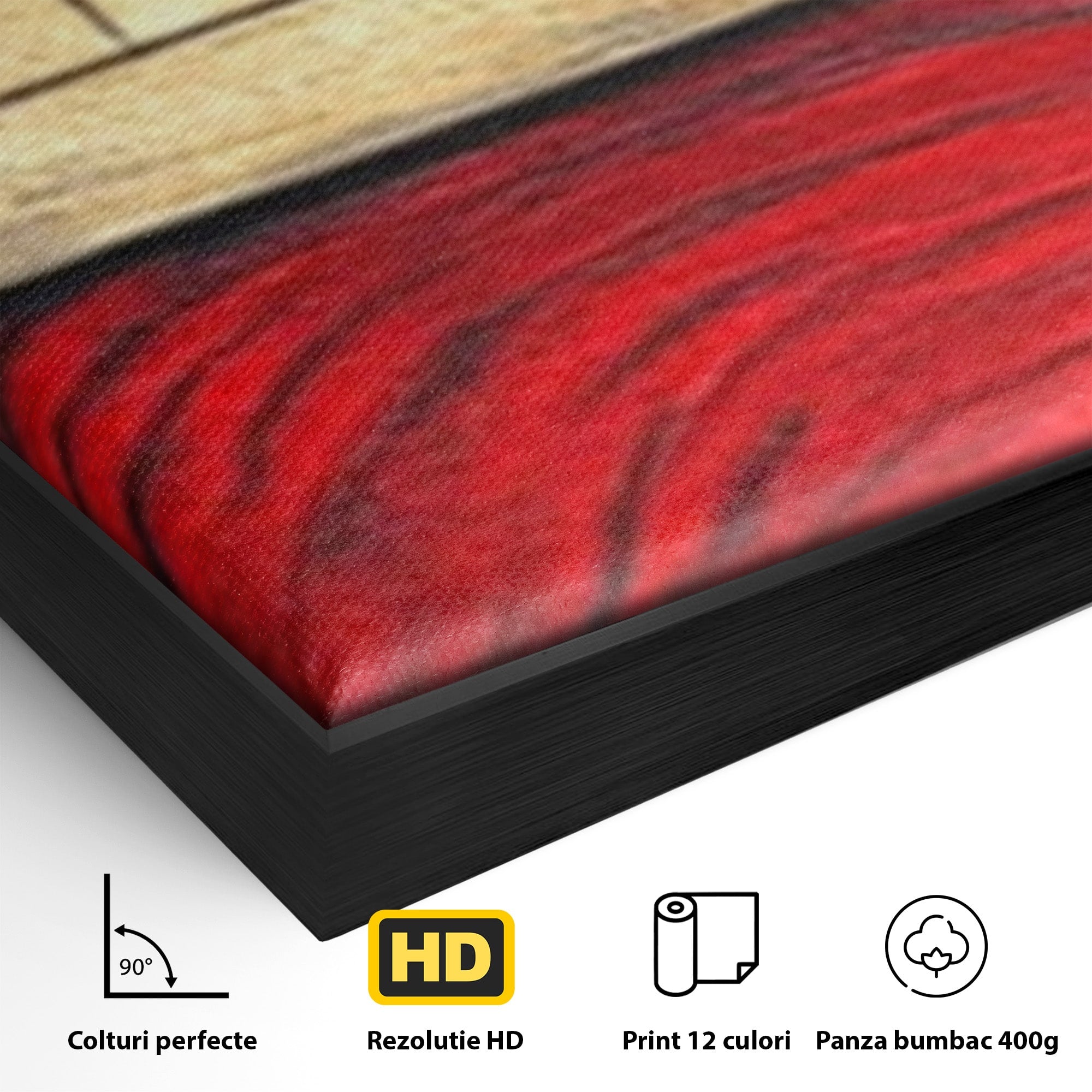 Set 3 Tablouri Canvas Premium LuxCanva® C3-1306, Ordinea pasiunii, Geometrie, Culori, Abstract, Auriu, Rosu, Negru, Minimalism, Design, Cerc, Labirint, Dorinta, Expozitie, Arta, Birou, Living, Dormitor