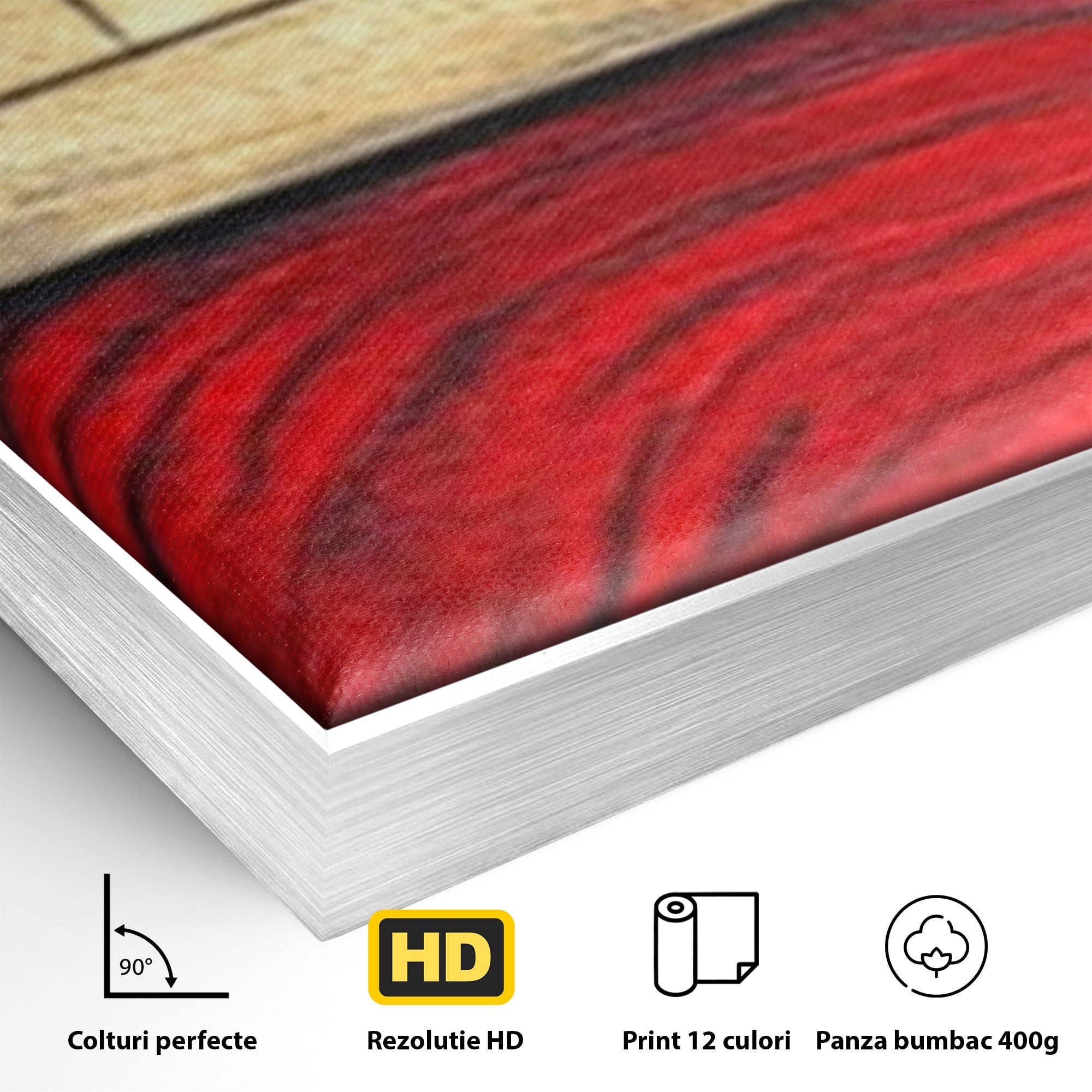 Set 3 Tablouri Canvas Premium LuxCanva® C3-1306, Ordinea pasiunii, Geometrie, Culori, Abstract, Auriu, Rosu, Negru, Minimalism, Design, Cerc, Labirint, Dorinta, Expozitie, Arta, Birou, Living, Dormitor