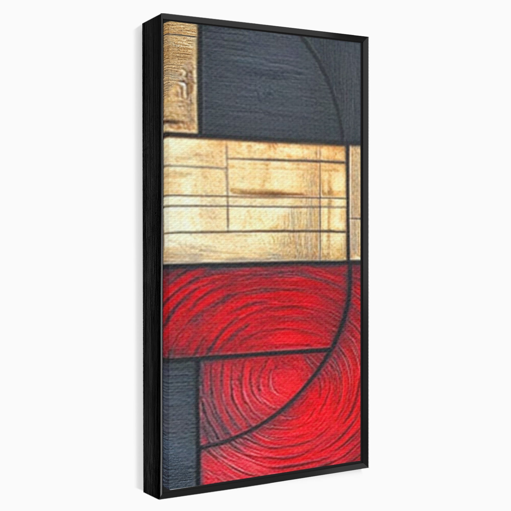 Set 3 Tablouri Canvas Premium LuxCanva® C3-1306, Ordinea pasiunii, Geometrie, Culori, Abstract, Auriu, Rosu, Negru, Minimalism, Design, Cerc, Labirint, Dorinta, Expozitie, Arta, Birou, Living, Dormitor