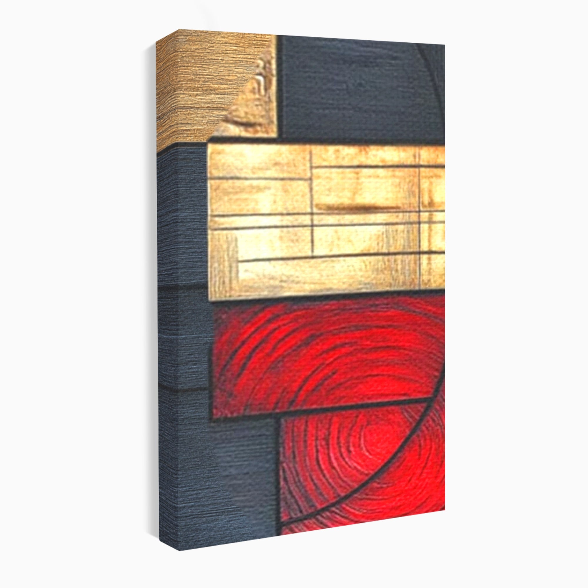 Set 3 Tablouri Canvas Premium LuxCanva® C3-1306, Ordinea pasiunii, Geometrie, Culori, Abstract, Auriu, Rosu, Negru, Minimalism, Design, Cerc, Labirint, Dorinta, Expozitie, Arta, Birou, Living, Dormitor