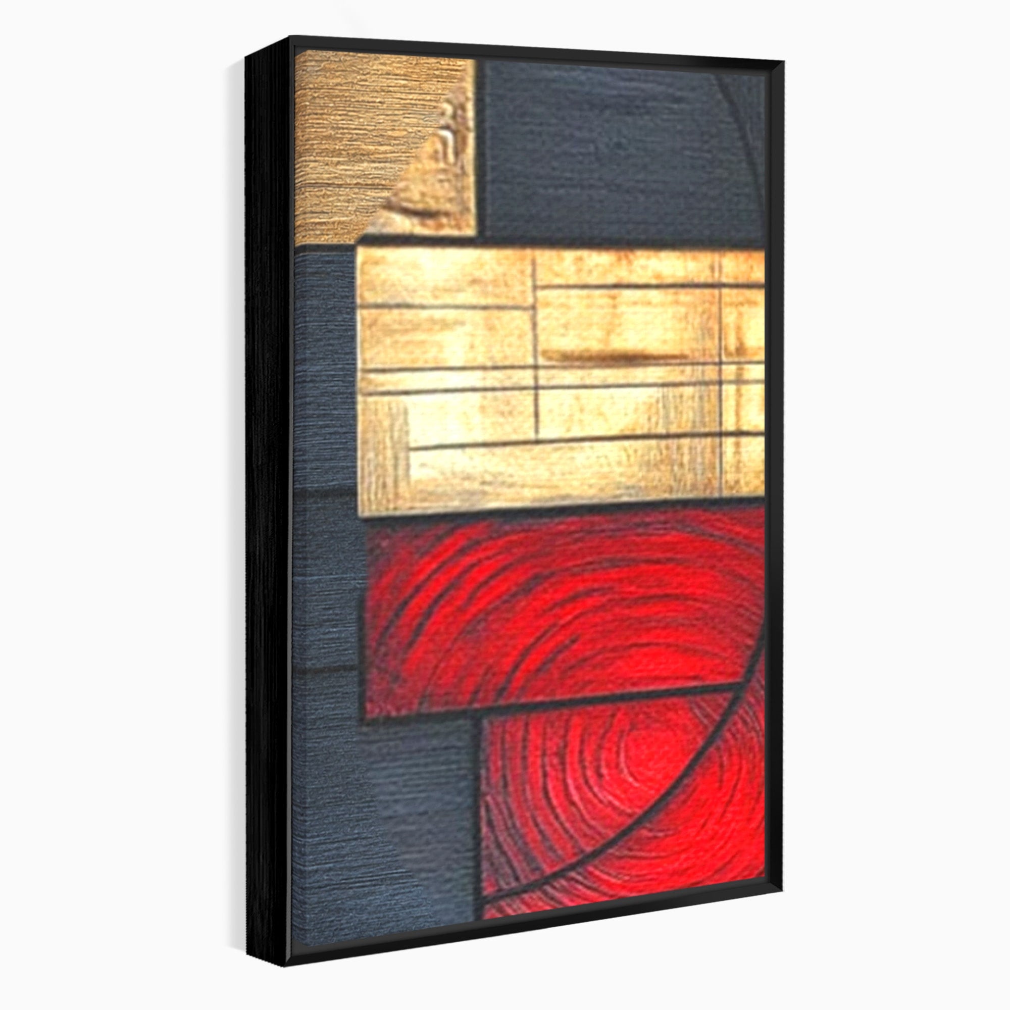 Set 3 Tablouri Canvas Premium LuxCanva® C3-1306, Ordinea pasiunii, Geometrie, Culori, Abstract, Auriu, Rosu, Negru, Minimalism, Design, Cerc, Labirint, Dorinta, Expozitie, Arta, Birou, Living, Dormitor