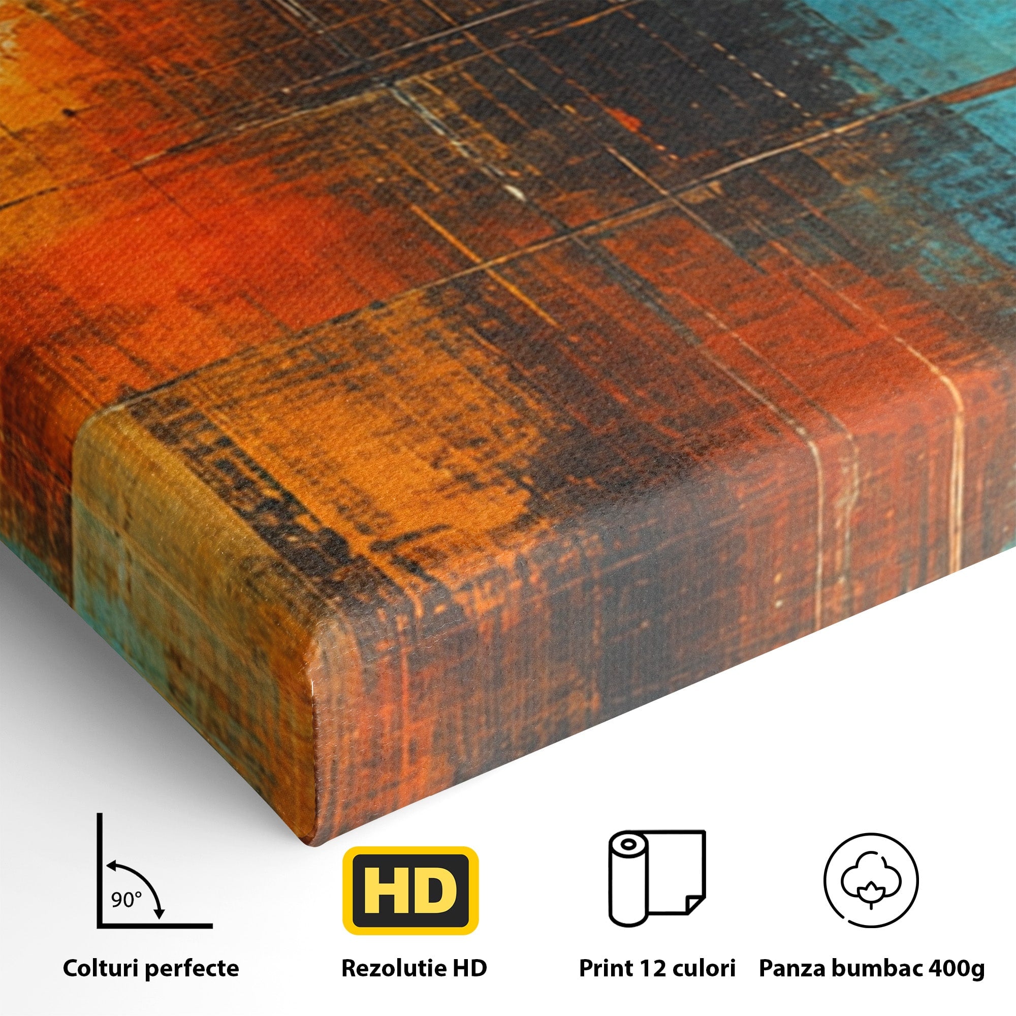Set 3 Tablouri Canvas Premium LuxCanva® C3-1315, Ardere Lenta, Culori, Abstract, Dinamism, Modern, Portocaliu, Rosu, Albastru, Mare, Vapoare, Fereastra, Cer, Arhitectural, Ziduri, Birou, Living, Dormitor