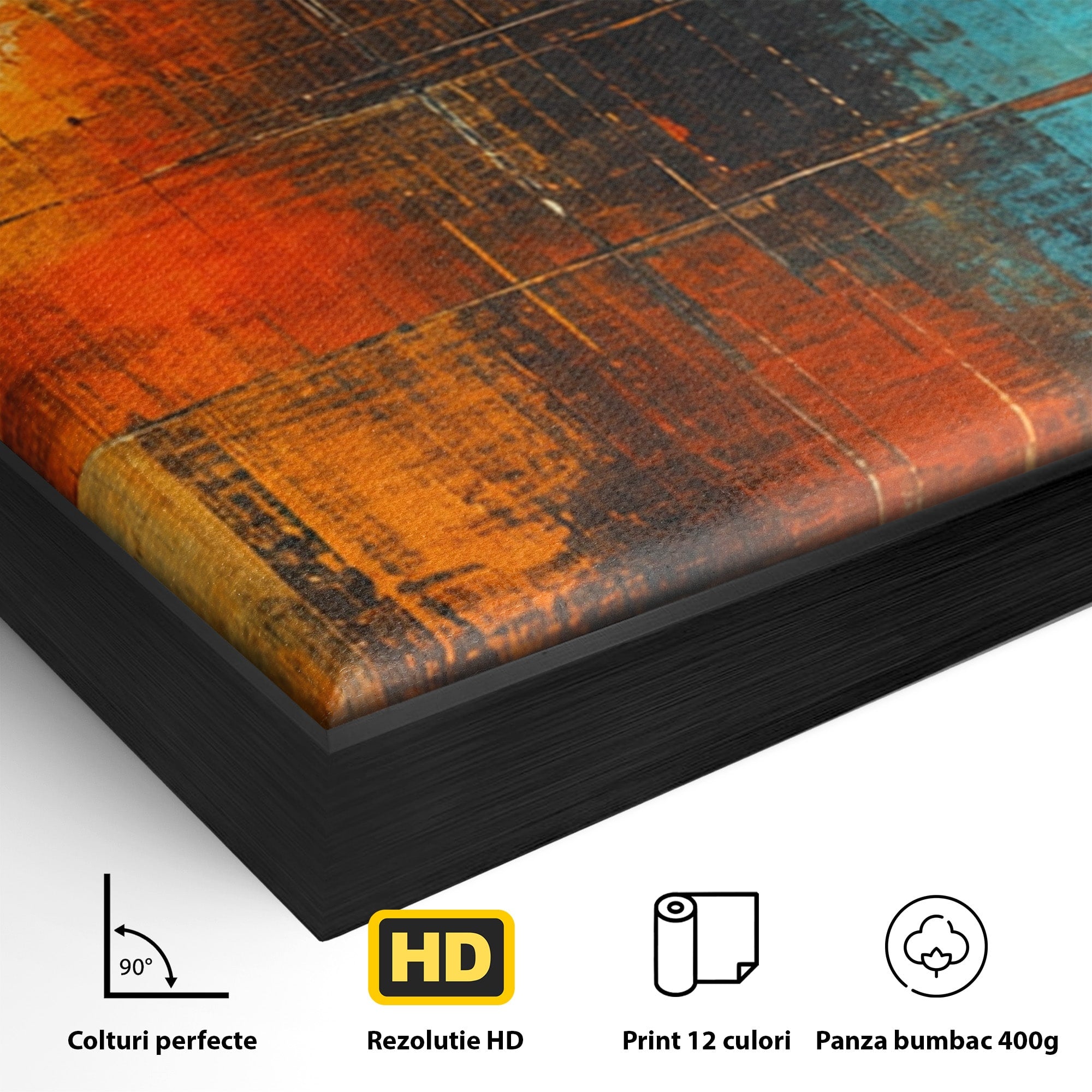 Set 3 Tablouri Canvas Premium LuxCanva® C3-1315, Ardere Lenta, Culori, Abstract, Dinamism, Modern, Portocaliu, Rosu, Albastru, Mare, Vapoare, Fereastra, Cer, Arhitectural, Ziduri, Birou, Living, Dormitor