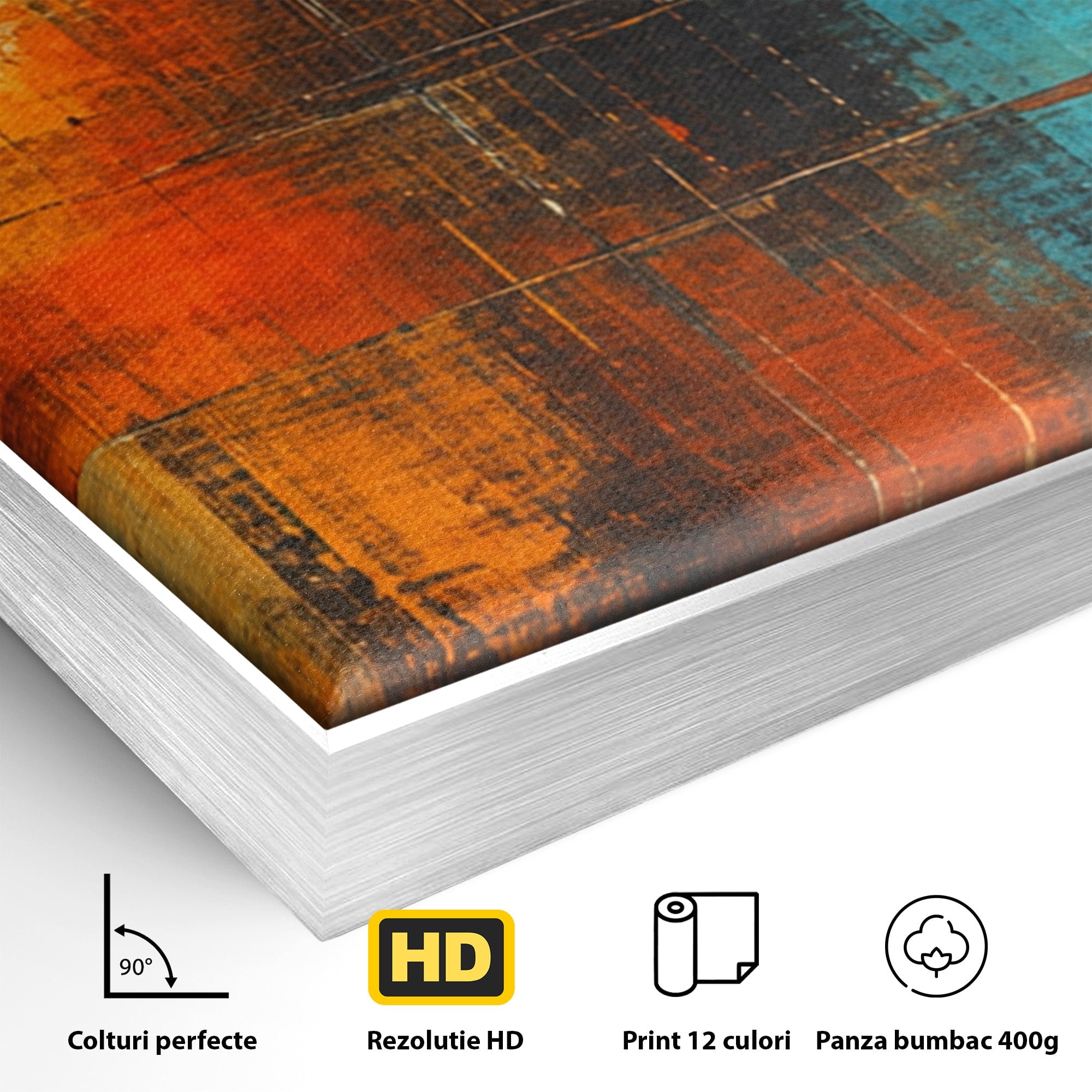 Set 3 Tablouri Canvas Premium LuxCanva® C3-1315, Ardere Lenta, Culori, Abstract, Dinamism, Modern, Portocaliu, Rosu, Albastru, Mare, Vapoare, Fereastra, Cer, Arhitectural, Ziduri, Birou, Living, Dormitor