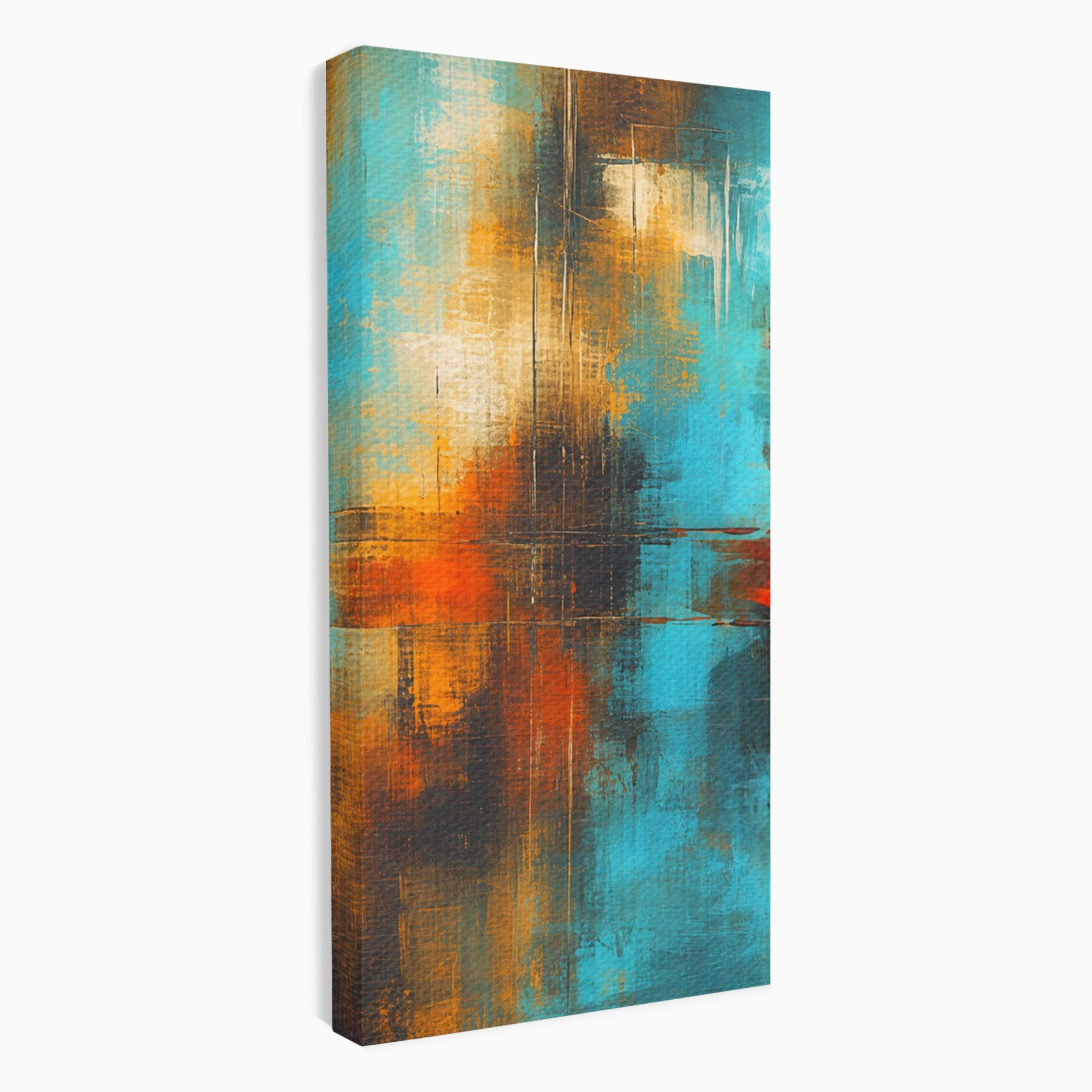 Set 3 Tablouri Canvas Premium LuxCanva® C3-1315, Ardere Lenta, Culori, Abstract, Dinamism, Modern, Portocaliu, Rosu, Albastru, Mare, Vapoare, Fereastra, Cer, Arhitectural, Ziduri, Birou, Living, Dormitor