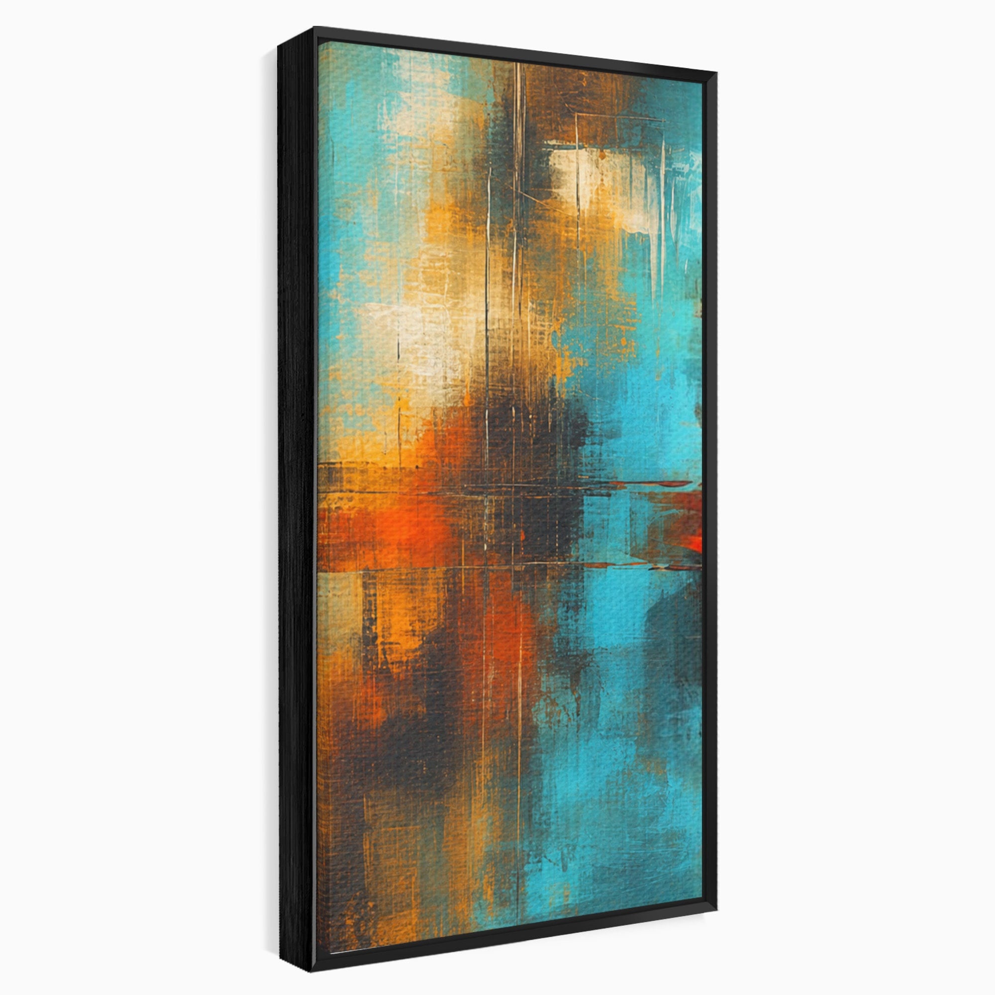 Set 3 Tablouri Canvas Premium LuxCanva® C3-1315, Ardere Lenta, Culori, Abstract, Dinamism, Modern, Portocaliu, Rosu, Albastru, Mare, Vapoare, Fereastra, Cer, Arhitectural, Ziduri, Birou, Living, Dormitor