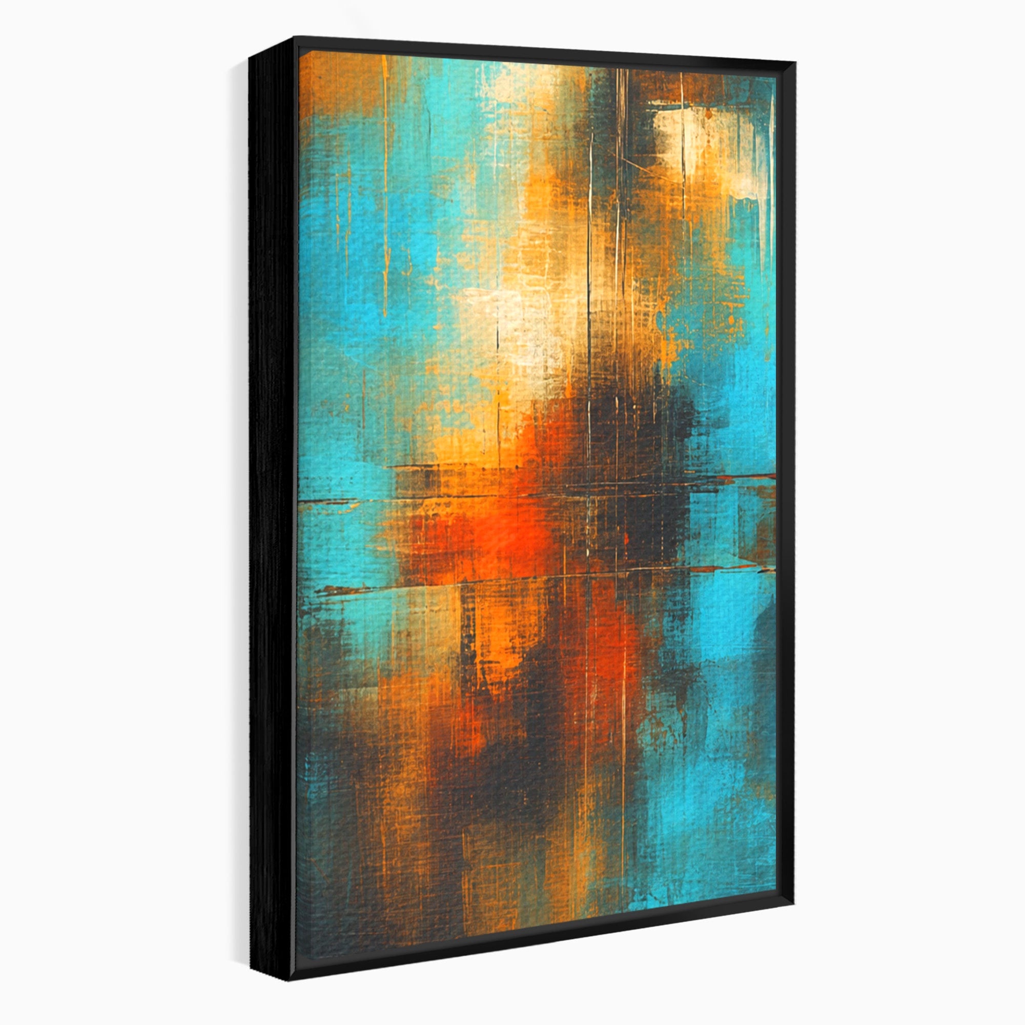 Set 3 Tablouri Canvas Premium LuxCanva® C3-1315, Ardere Lenta, Culori, Abstract, Dinamism, Modern, Portocaliu, Rosu, Albastru, Mare, Vapoare, Fereastra, Cer, Arhitectural, Ziduri, Birou, Living, Dormitor