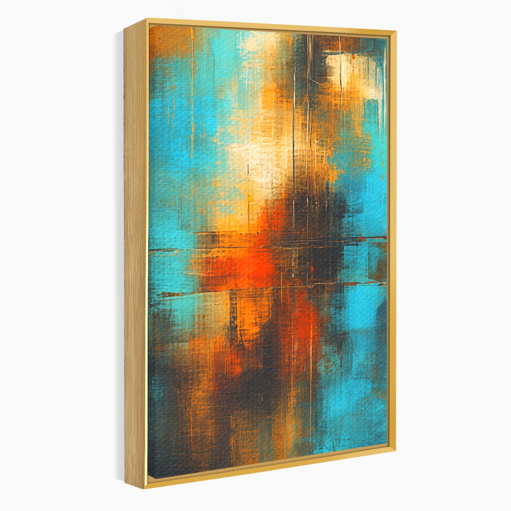 Set 3 Tablouri Canvas Premium LuxCanva® C3-1315, Ardere Lenta, Culori, Abstract, Dinamism, Modern, Portocaliu, Rosu, Albastru, Mare, Vapoare, Fereastra, Cer, Arhitectural, Ziduri, Birou, Living, Dormitor