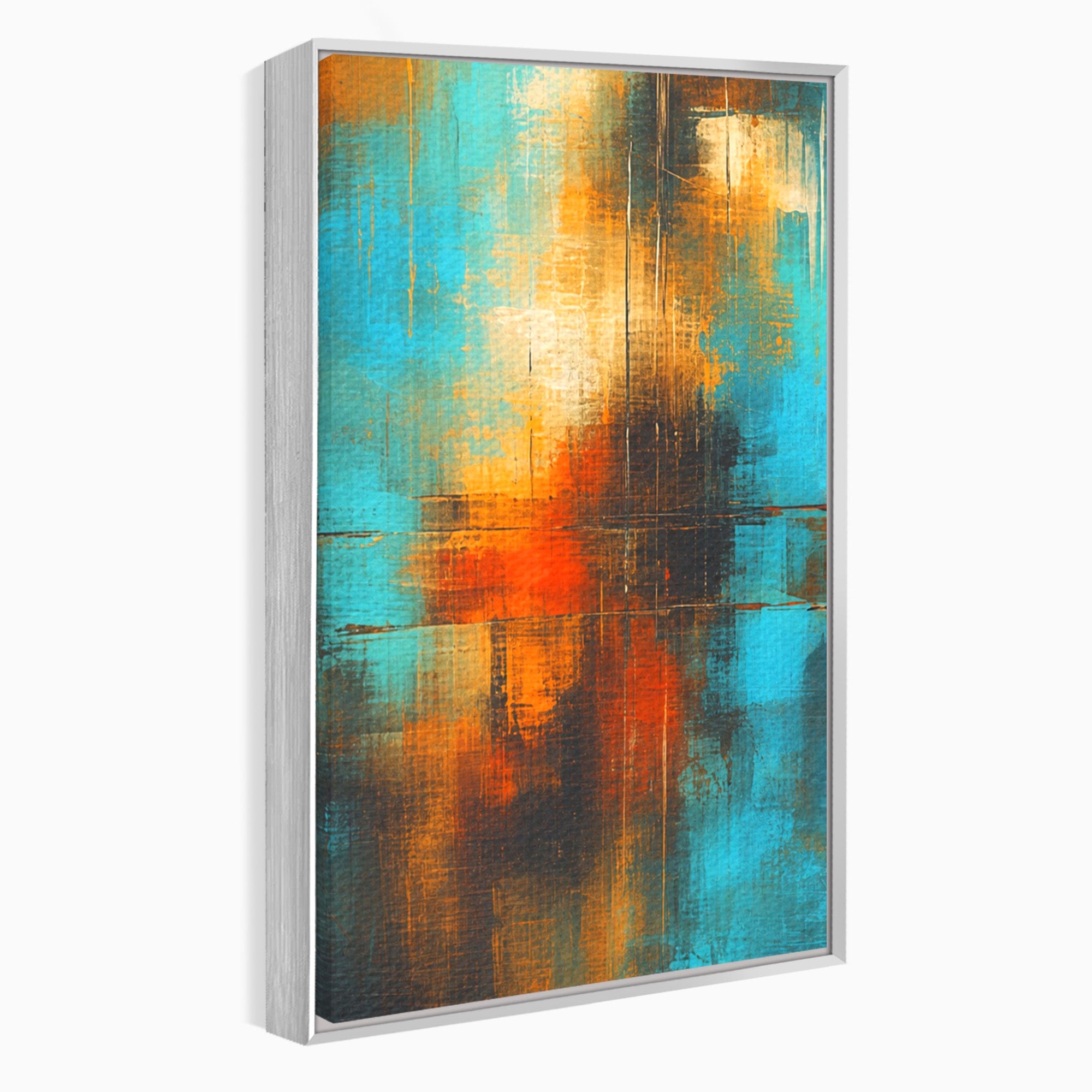Set 3 Tablouri Canvas Premium LuxCanva® C3-1315, Ardere Lenta, Culori, Abstract, Dinamism, Modern, Portocaliu, Rosu, Albastru, Mare, Vapoare, Fereastra, Cer, Arhitectural, Ziduri, Birou, Living, Dormitor